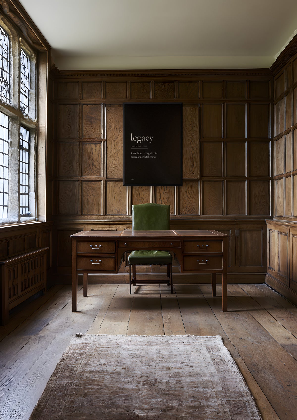 Legacy (Black) in a black frame, shown in oxford-panelled-study