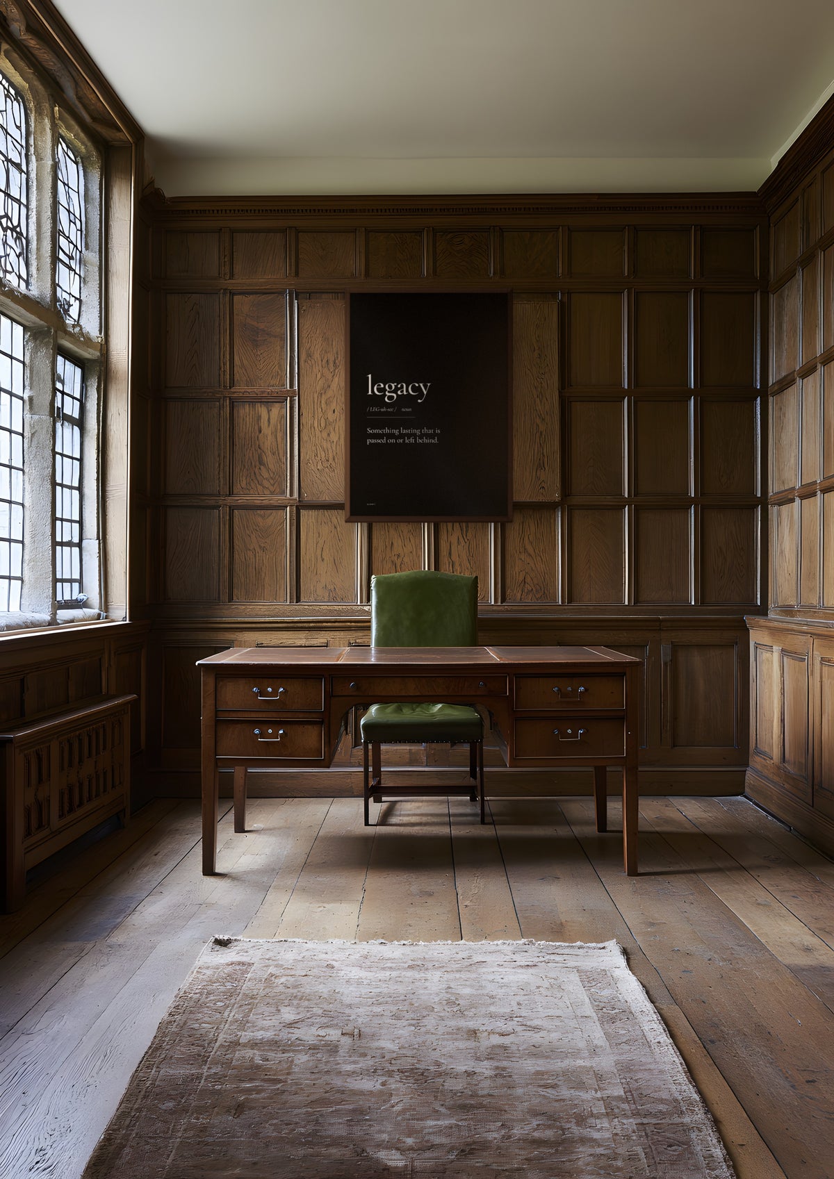 Legacy (Black) in a dark wood frame, shown in oxford-panelled-study