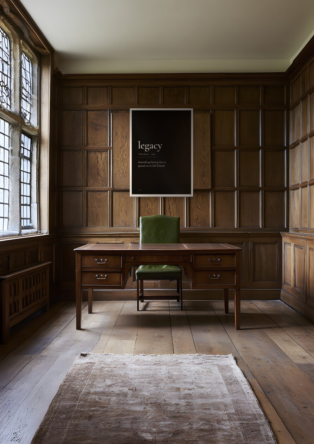Legacy (Black) in a white frame, shown in oxford-panelled-study