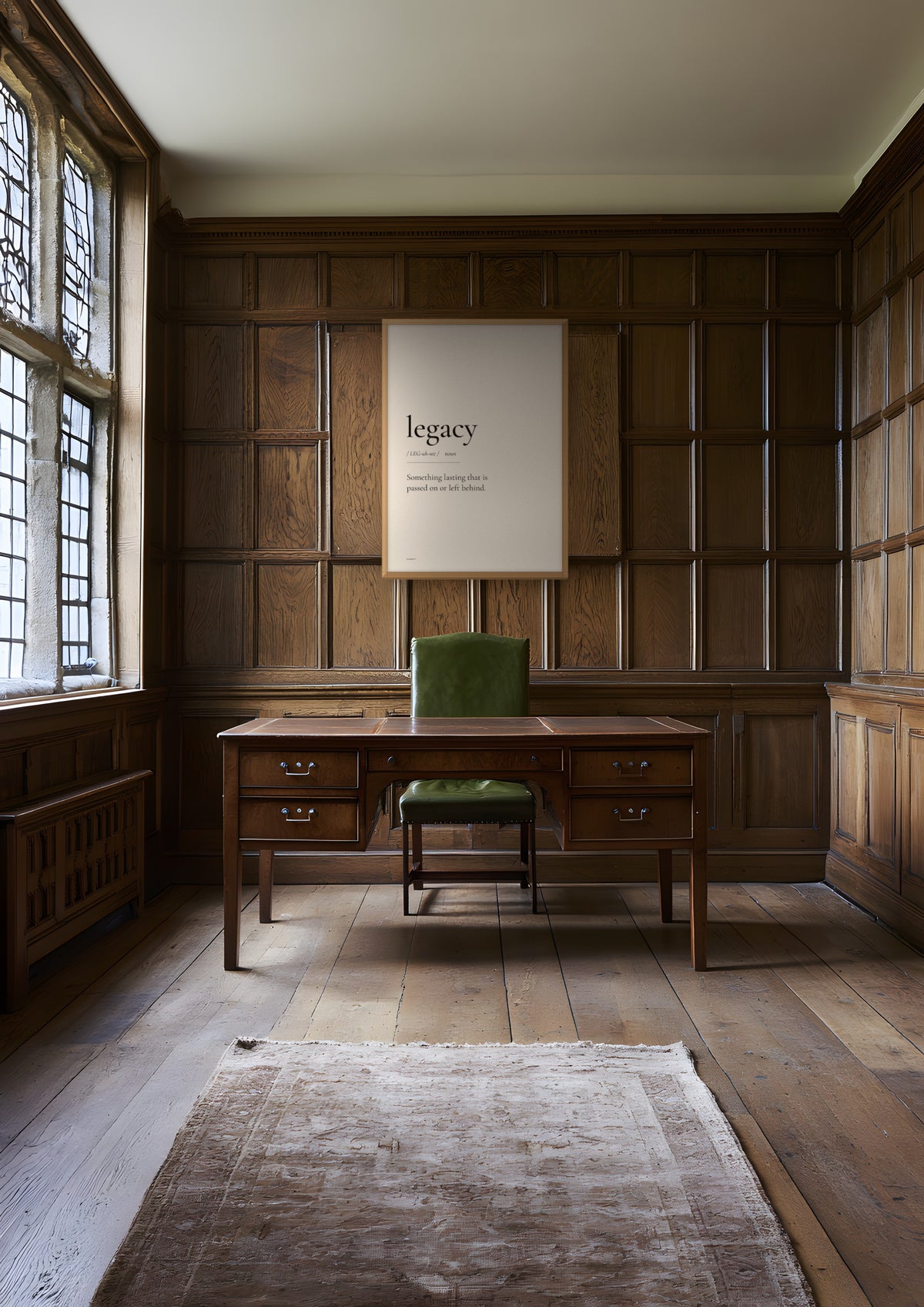 Legacy in a natural wood frame, shown in oxford-panelled-study