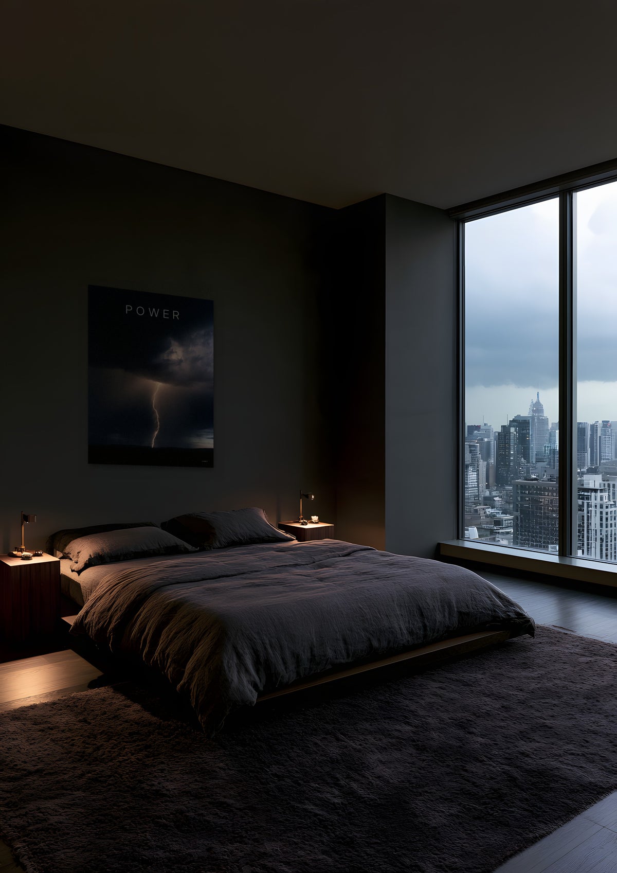 Lightning, unframed art print shown in manhattan-bedroom-dusk