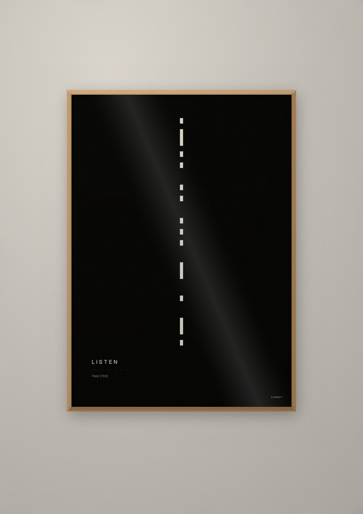 Listen in a natural wood frame