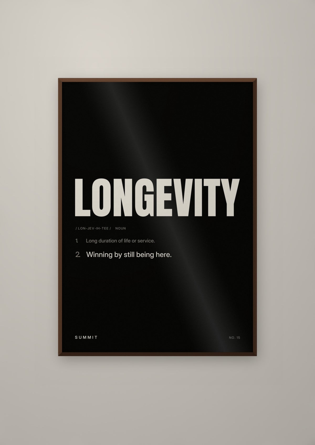 Longevity, Defined (Black) in a dark wood frame