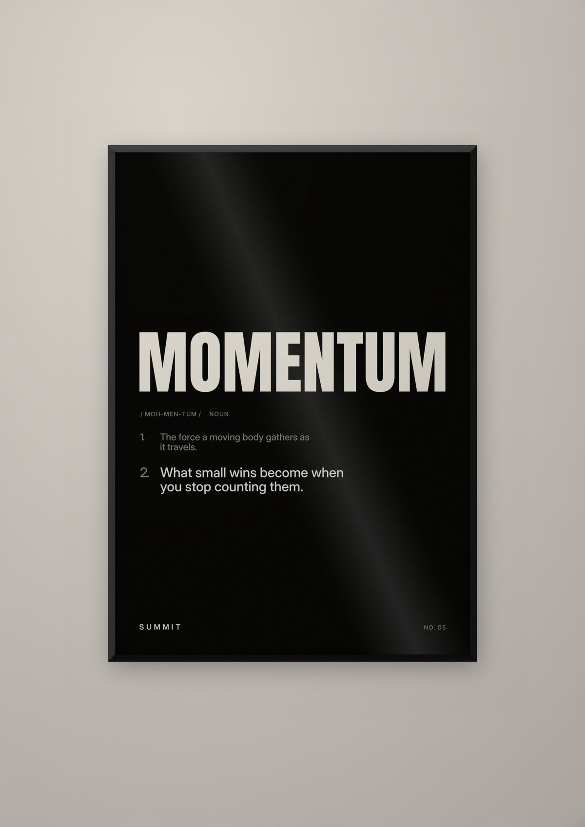Momentum, Defined (Black) in a black frame