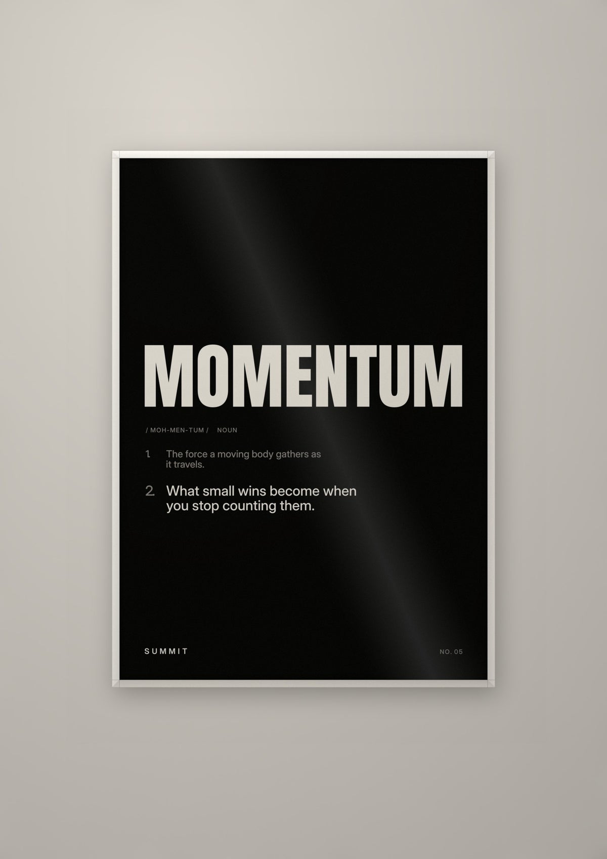 Momentum, Defined (Black) in a white frame