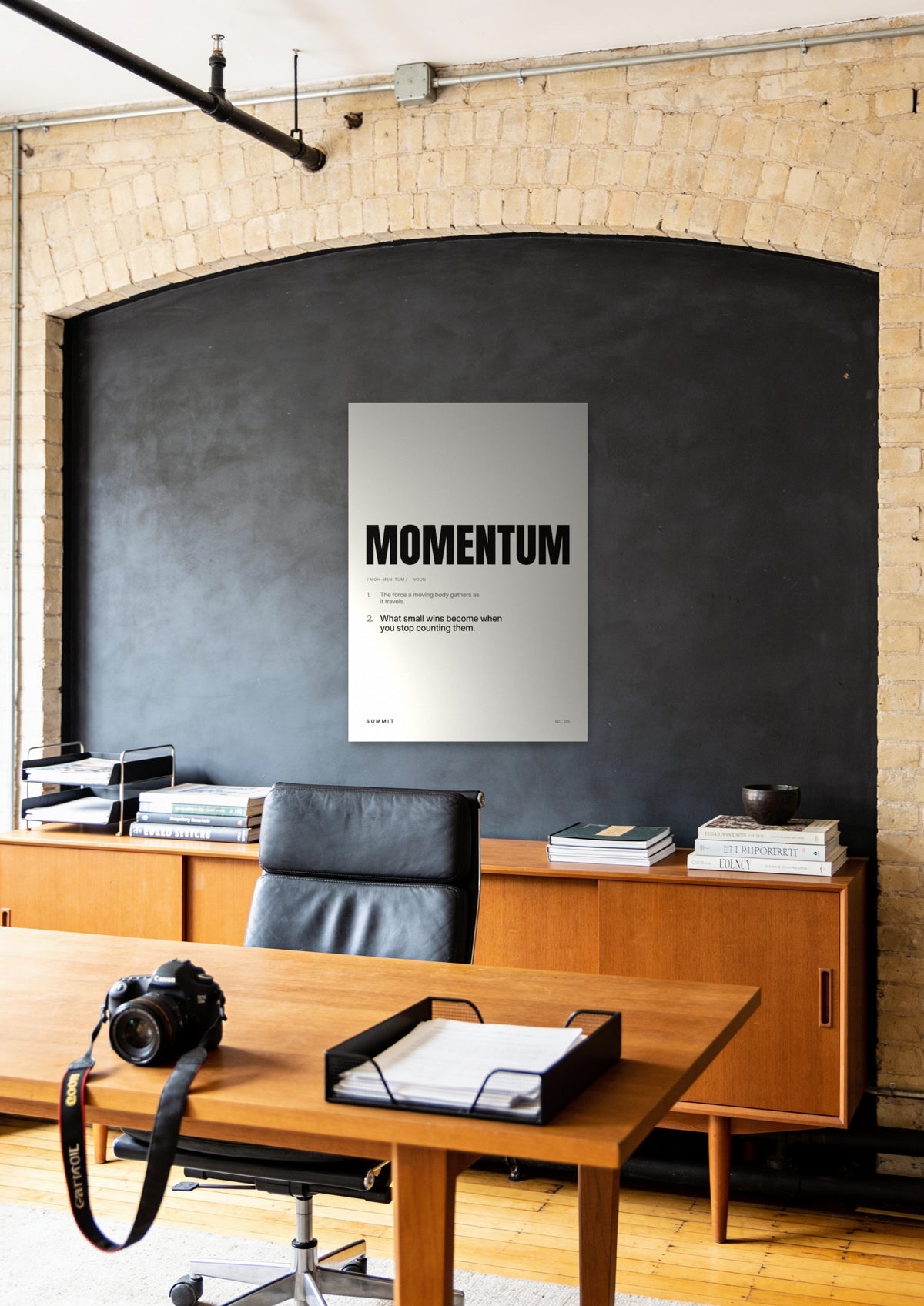 Momentum, Defined, unframed art print shown in a SoHo founder's office