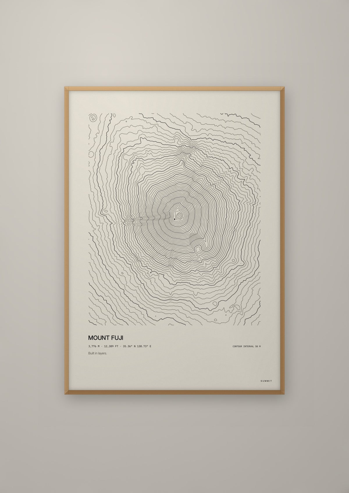 Mount Fuji in a natural wood frame