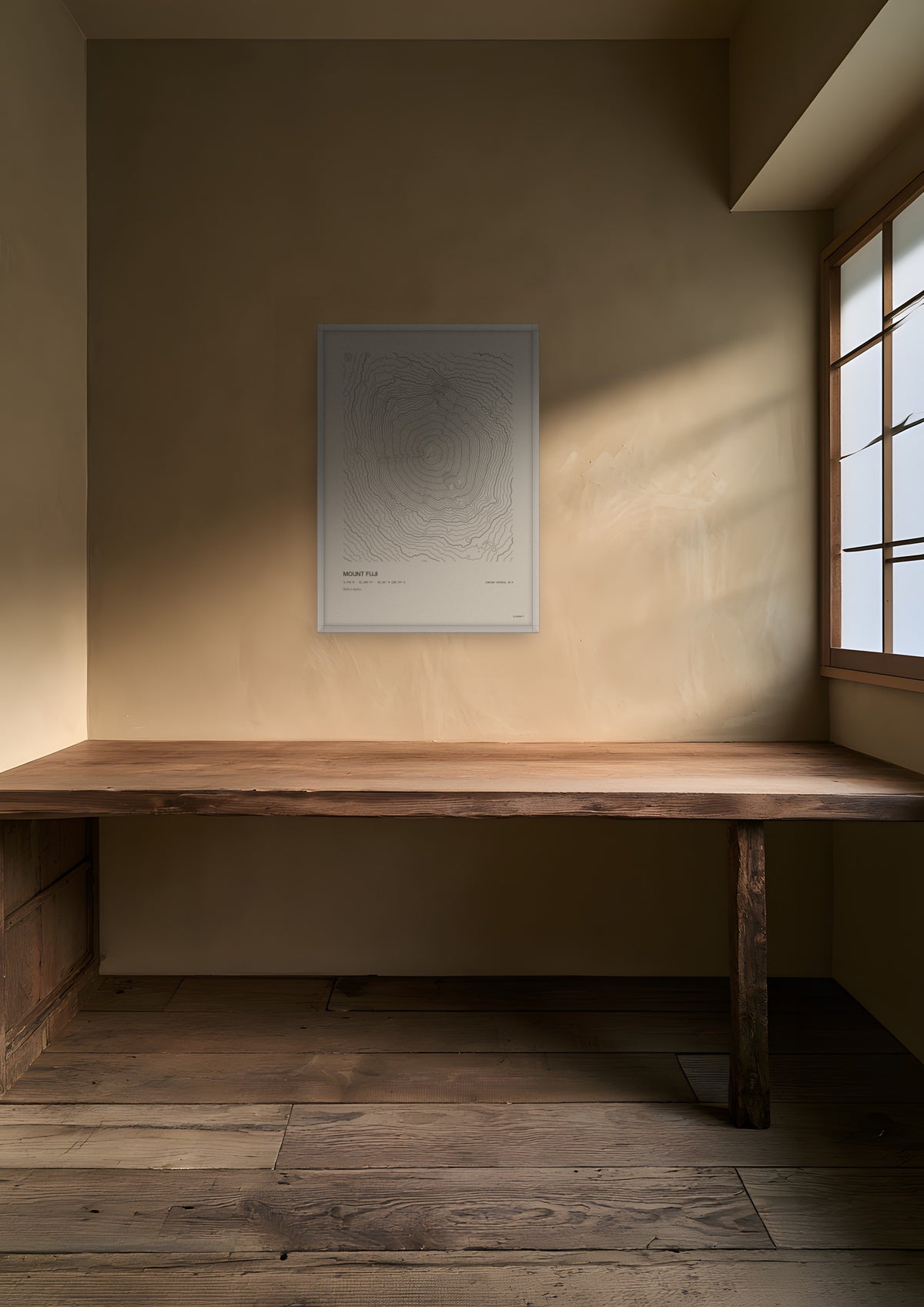 Mount Fuji in a white frame, shown in kyoto-machiya-study