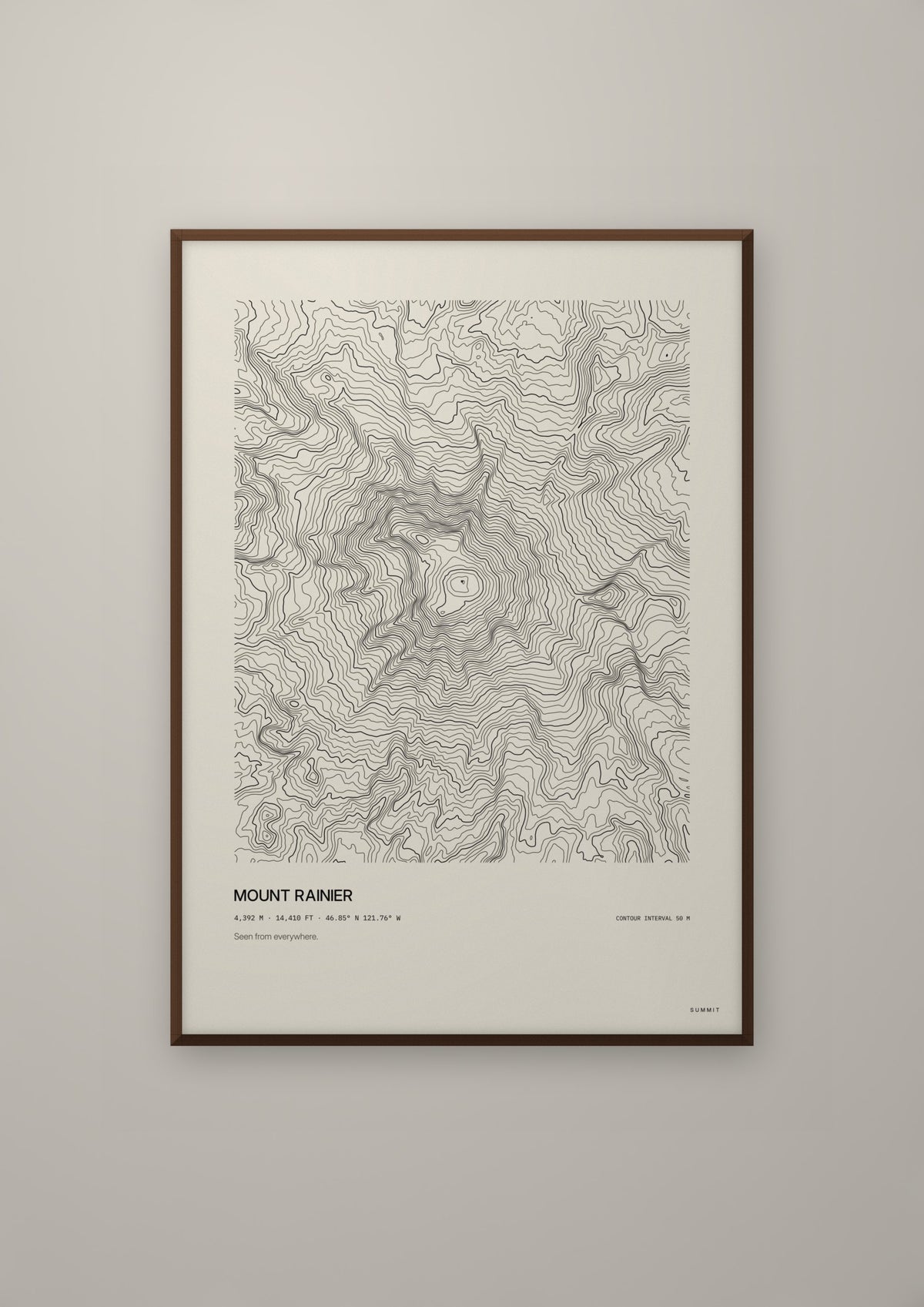 Mount Rainier in a dark wood frame