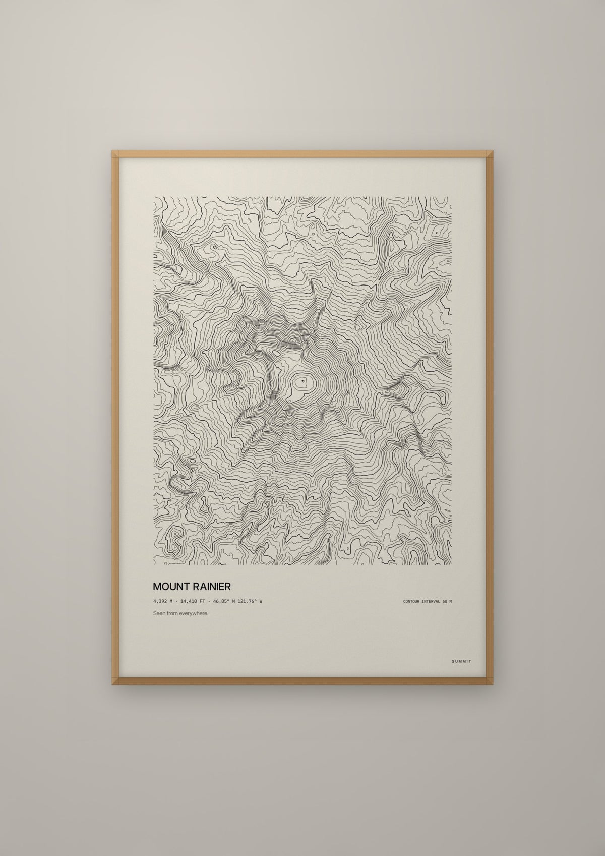 Mount Rainier in a natural wood frame