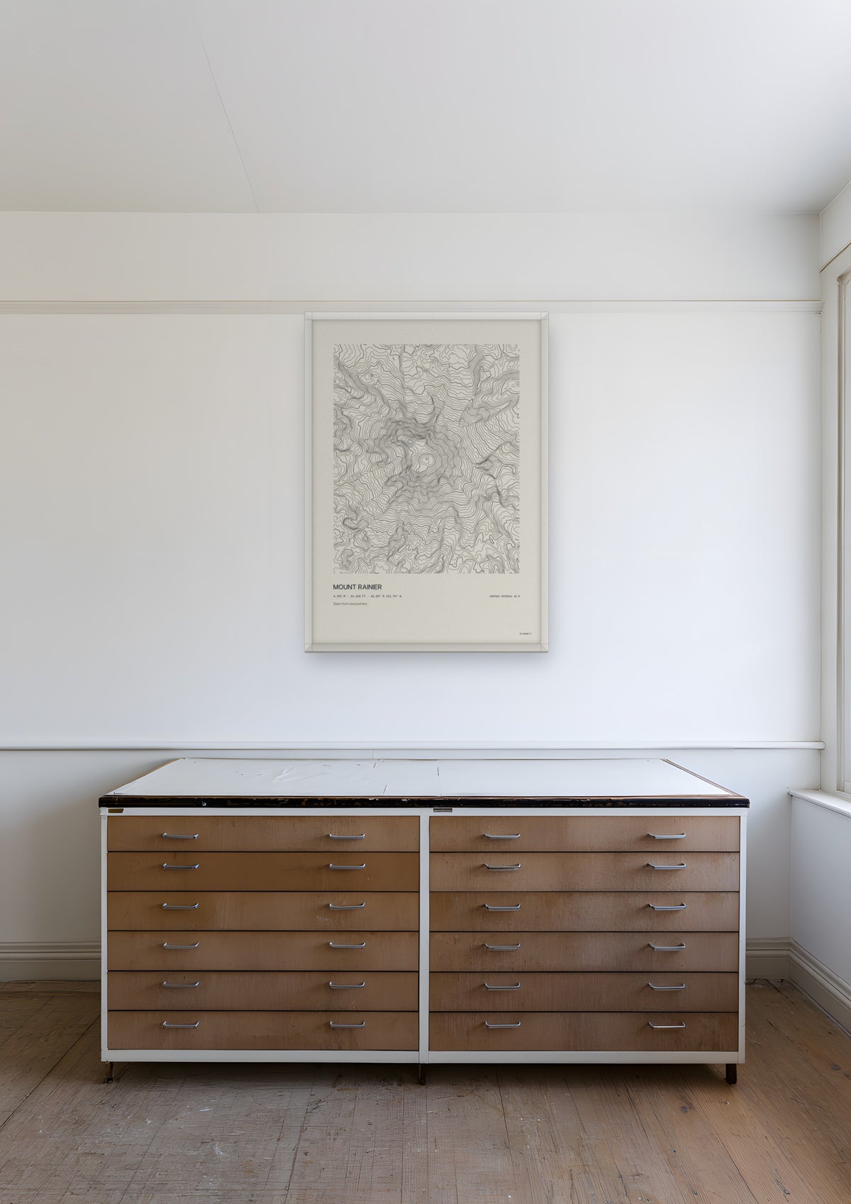 Mount Rainier in a white frame, shown in seattle-architect-office
