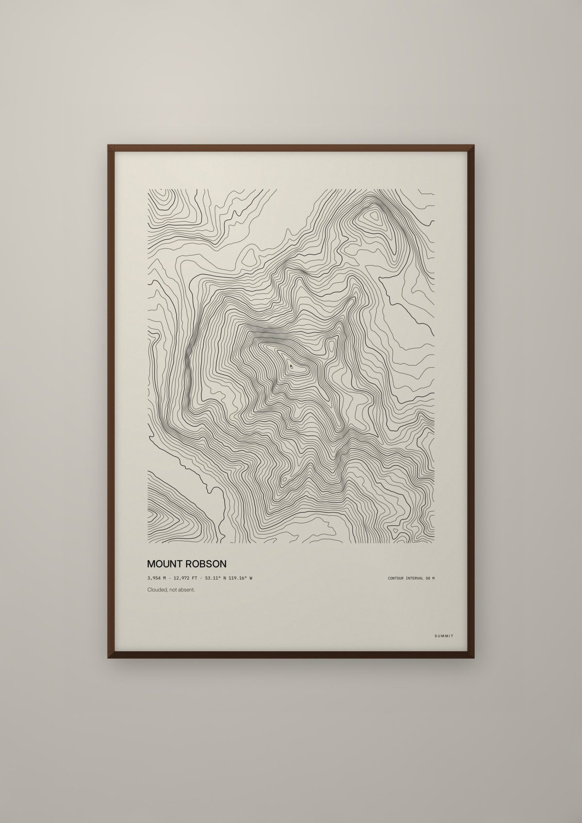Mount Robson in a dark wood frame