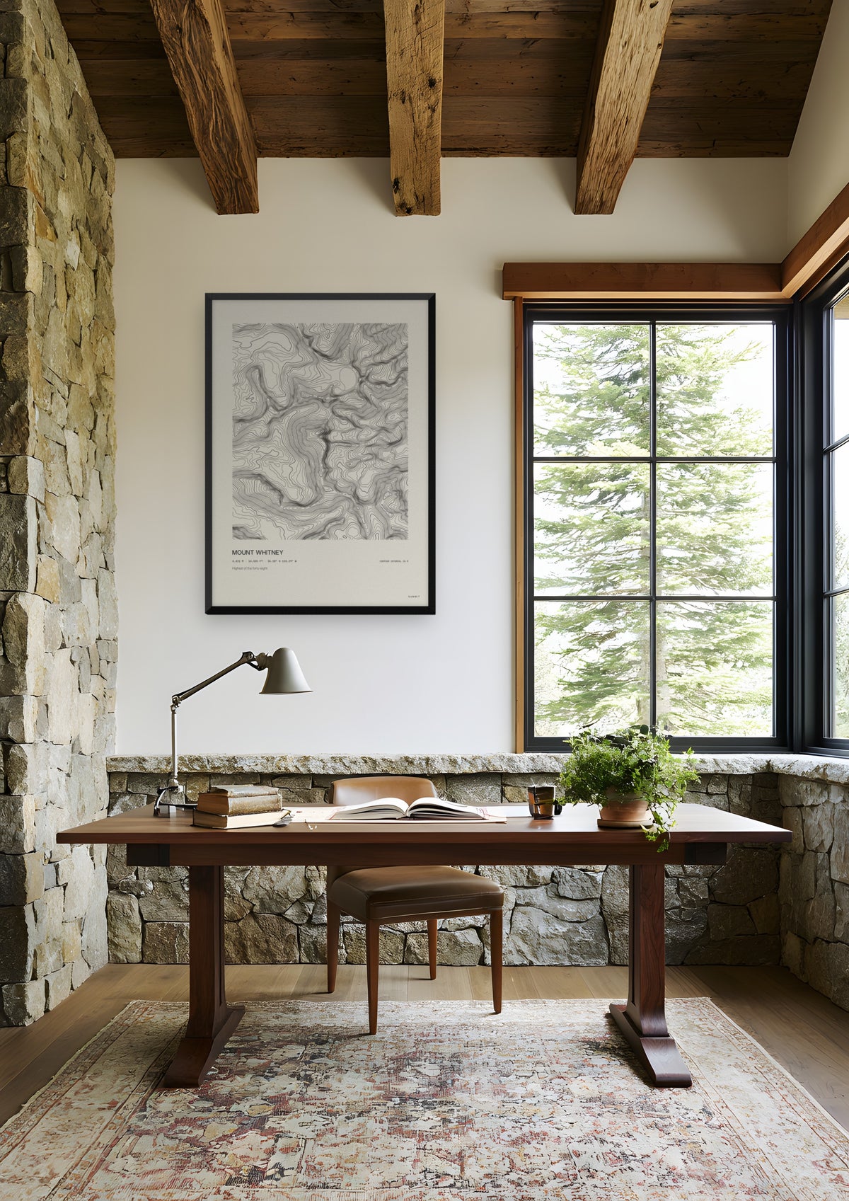 Mount Whitney in a black frame, shown in sierra-nevada-cabin-study