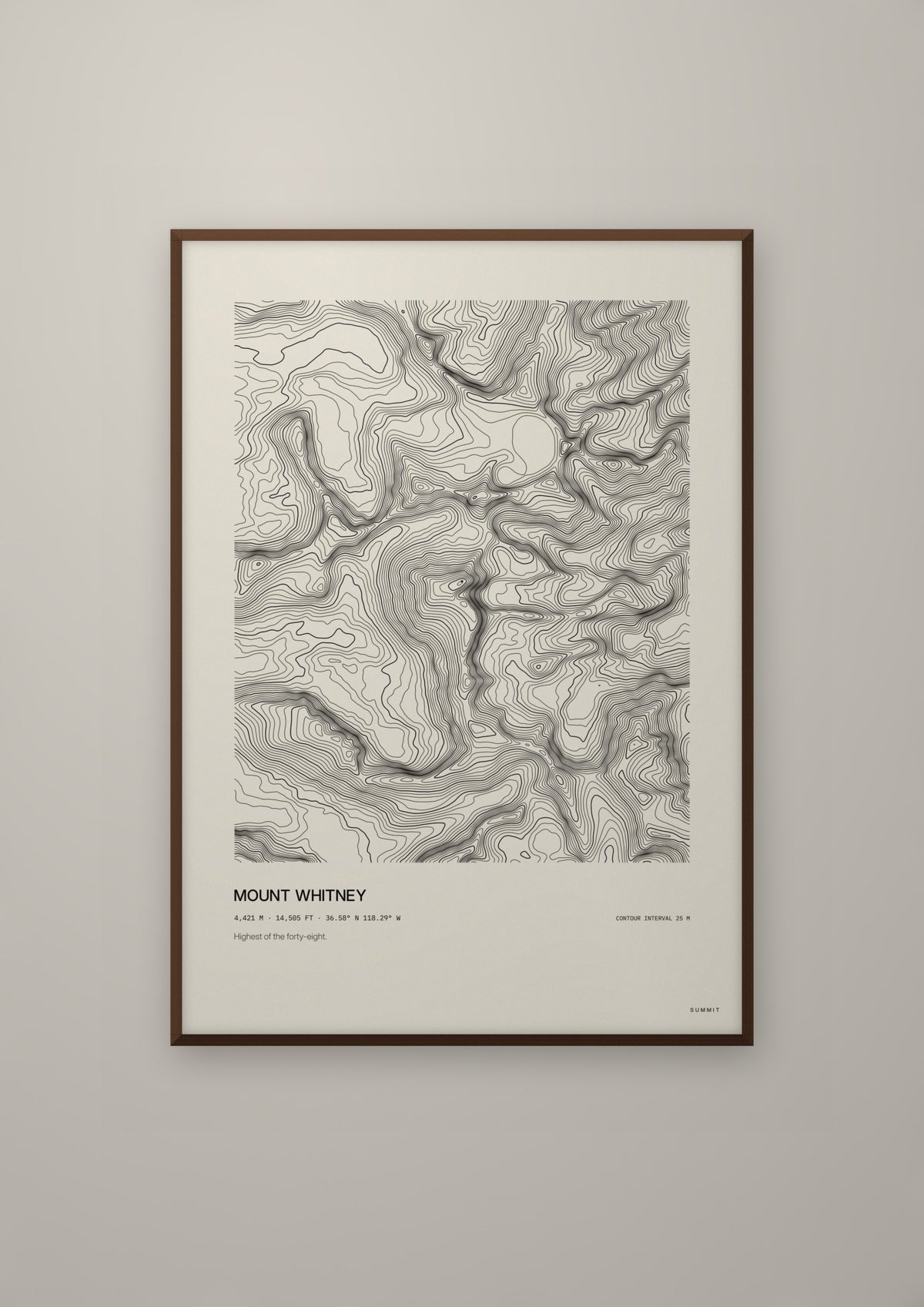 Mount Whitney in a dark wood frame