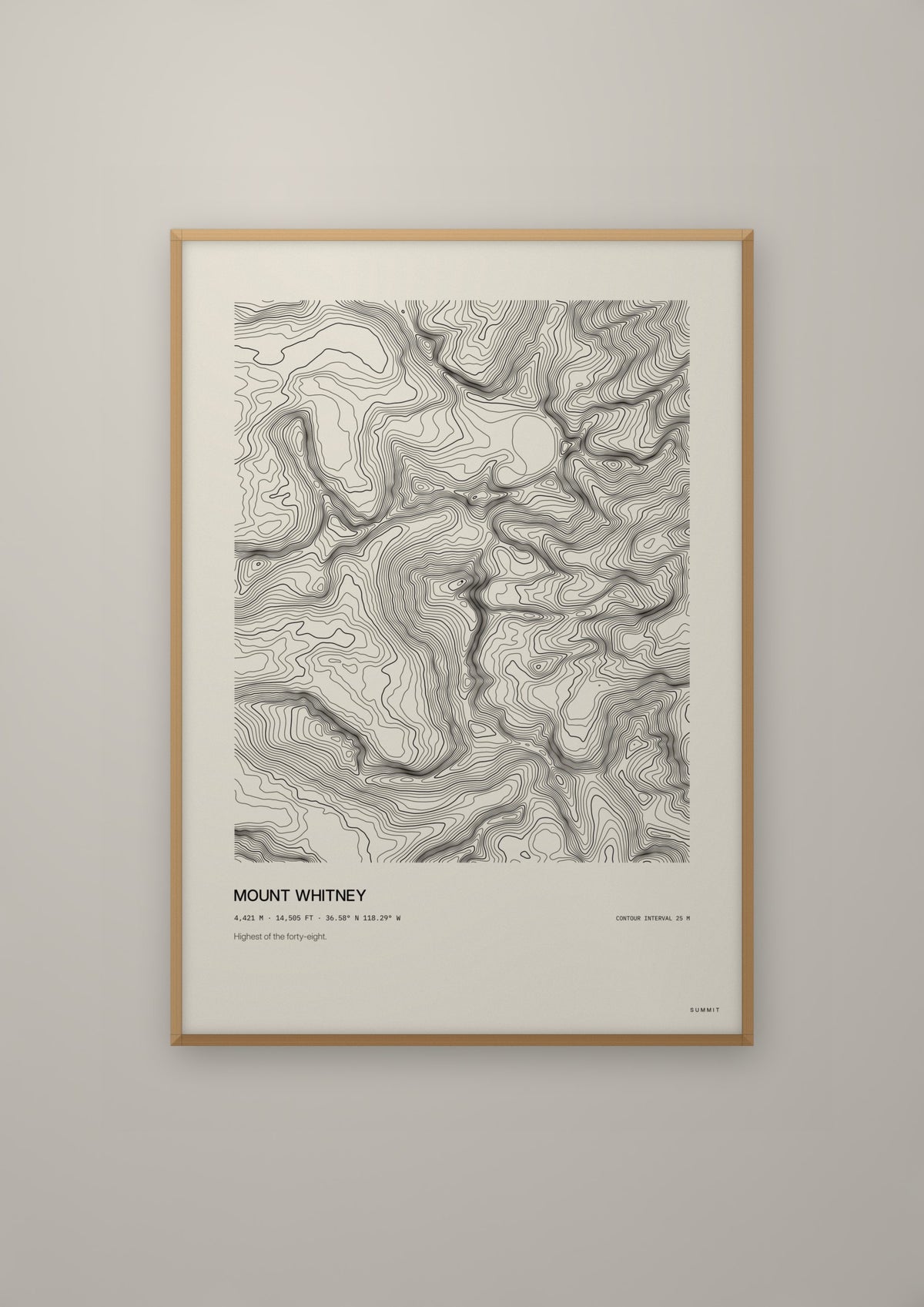 Mount Whitney in a natural wood frame