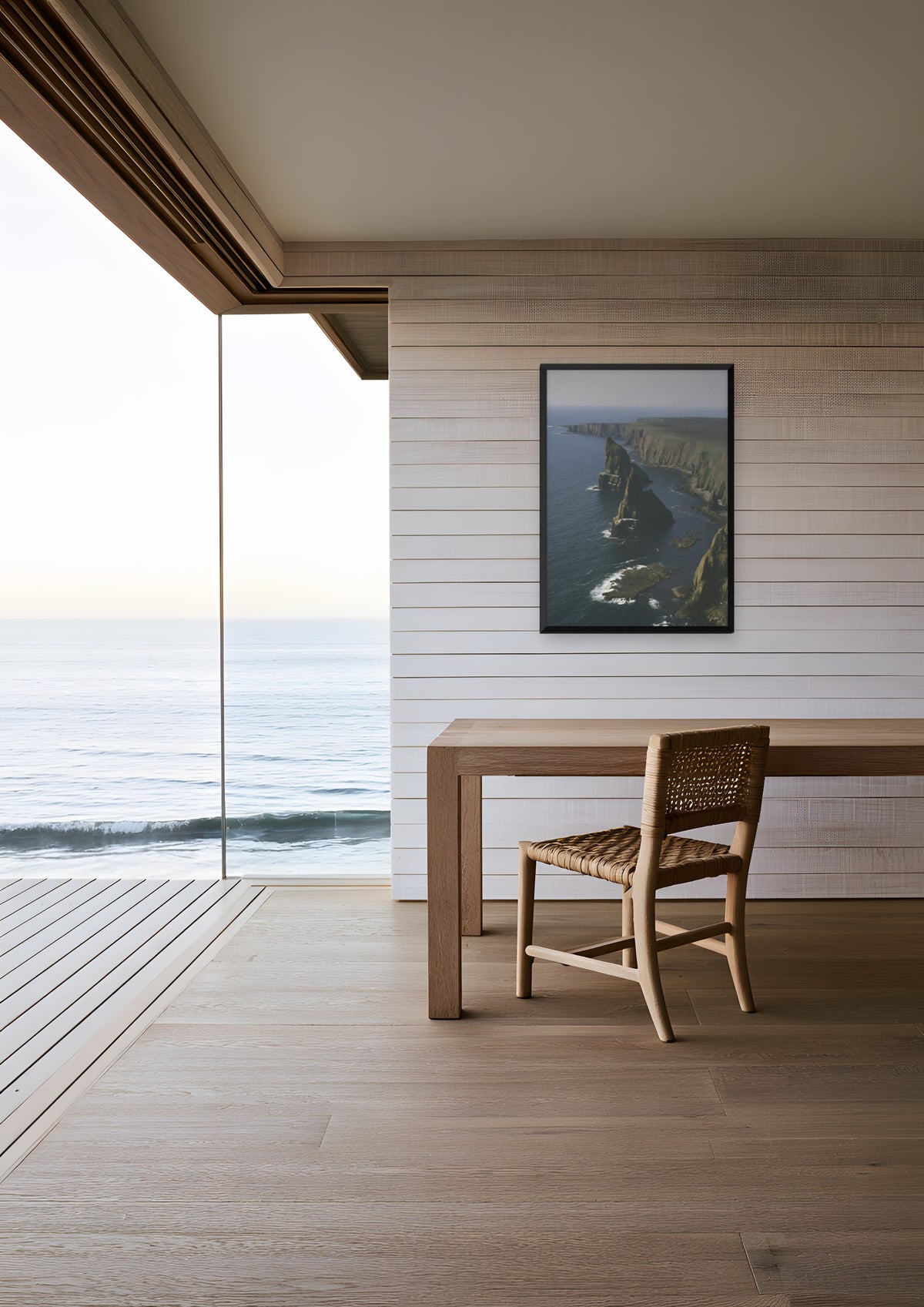 Ocean in a black frame, shown in malibu-study