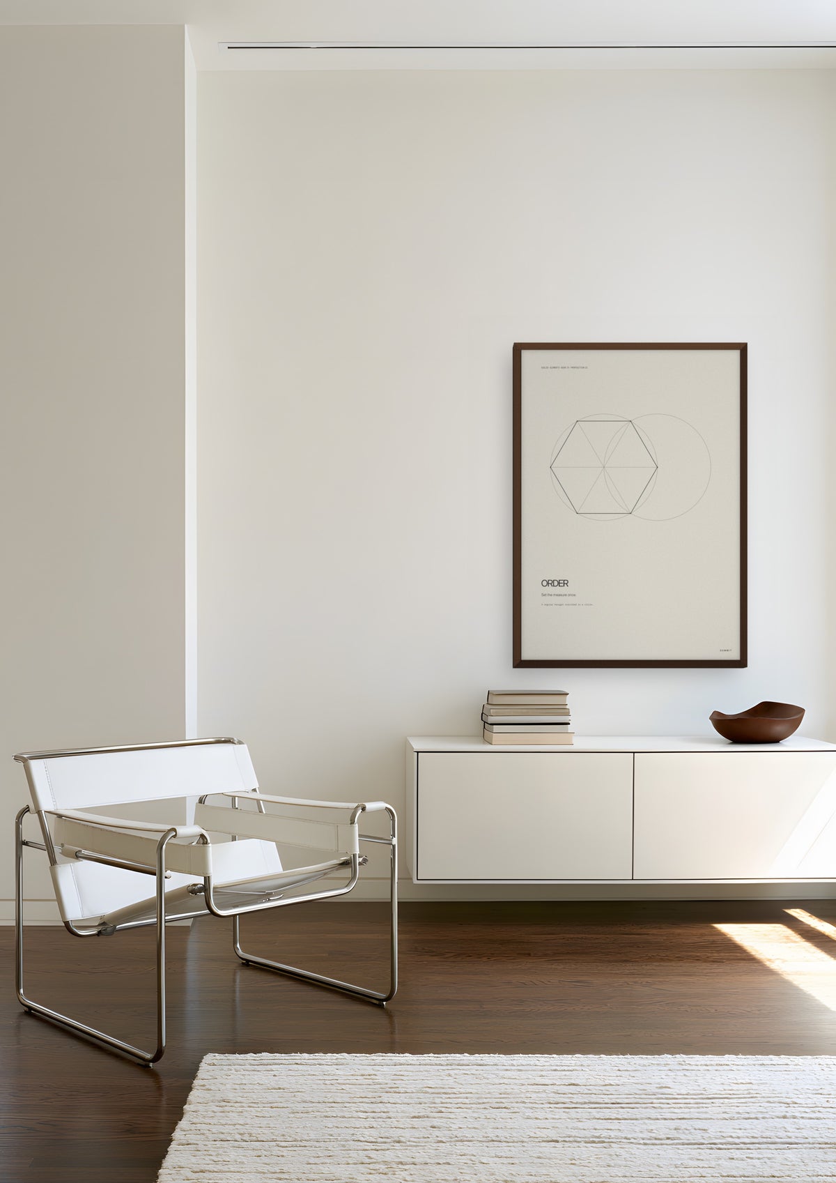 Order in a dark wood frame, shown in dessau-modernist-apartment