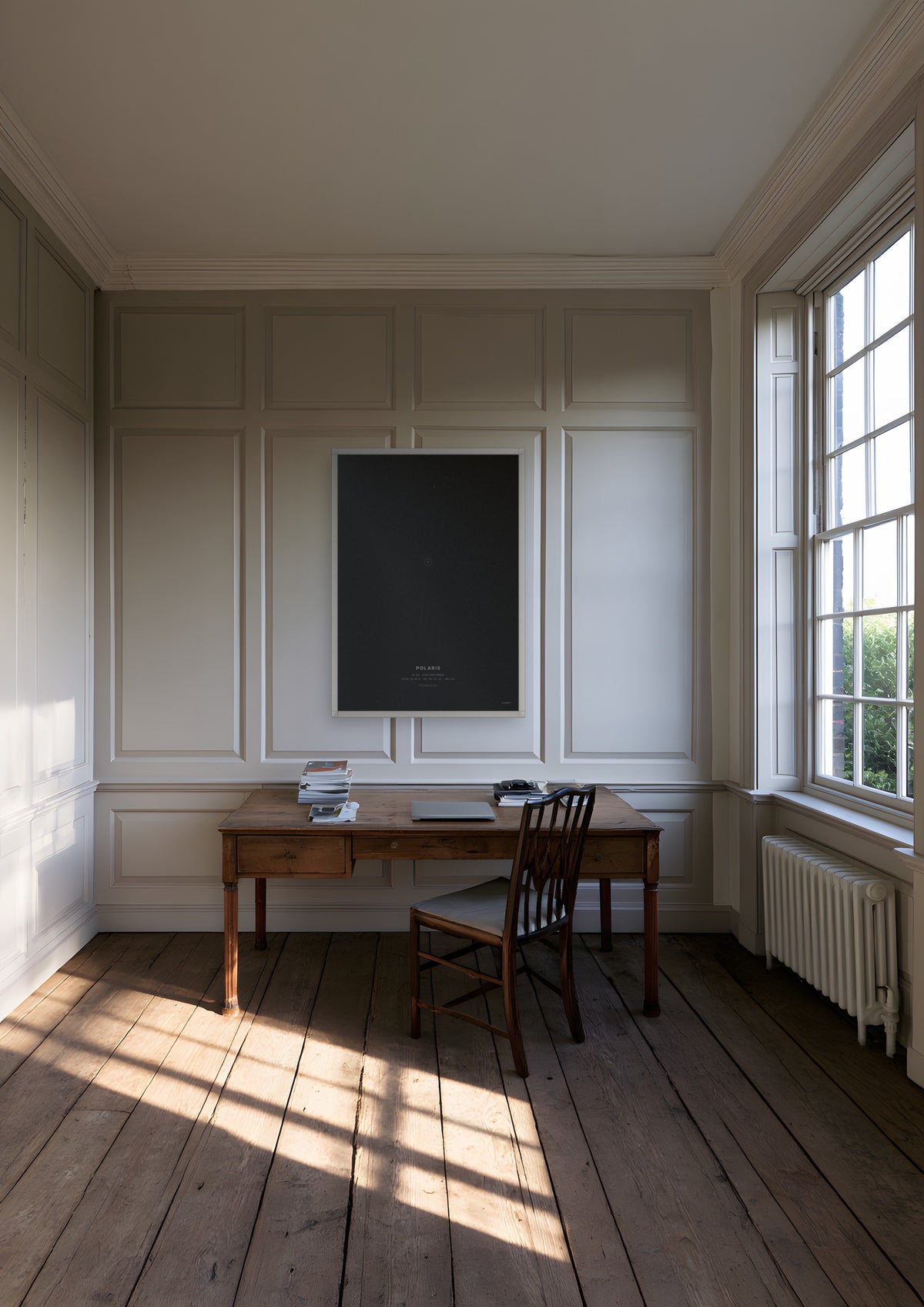 Polaris in a white frame, shown in nantucket-captains-study