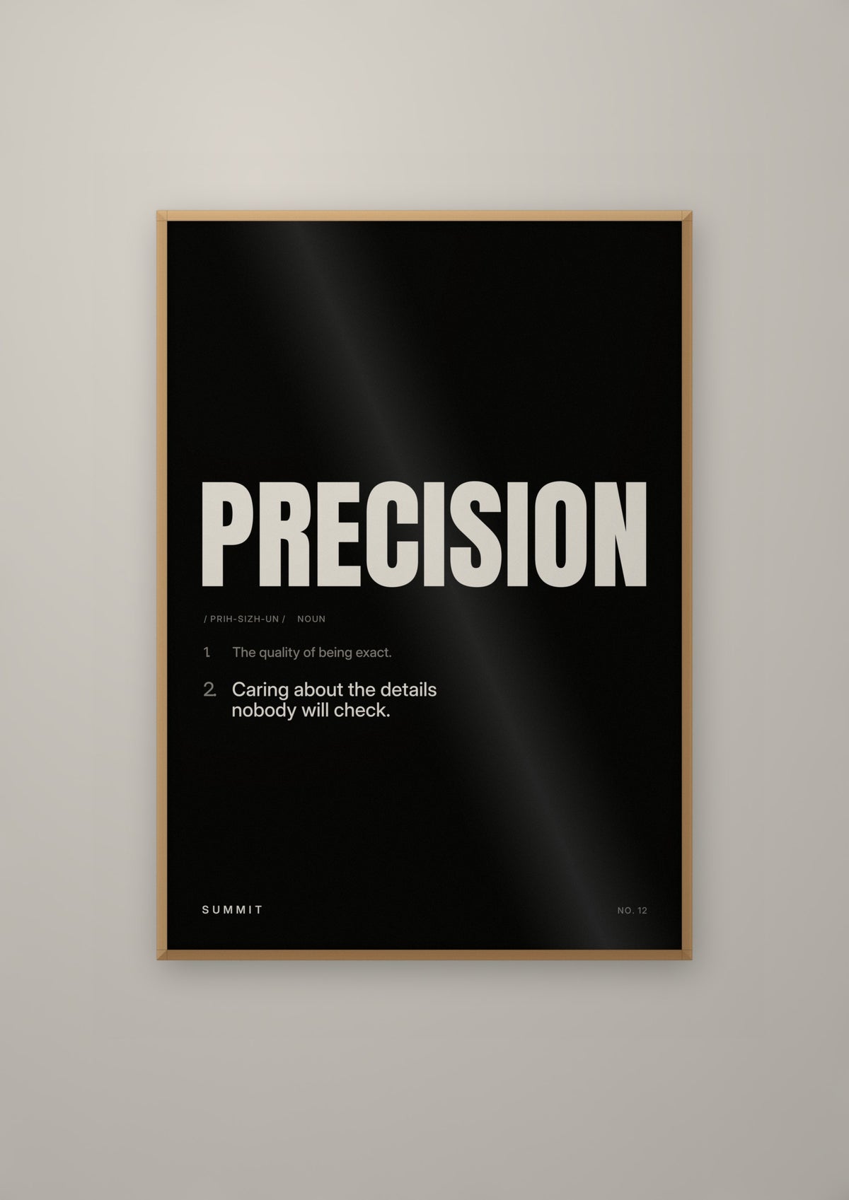 Precision, Defined (Black) in a natural wood frame