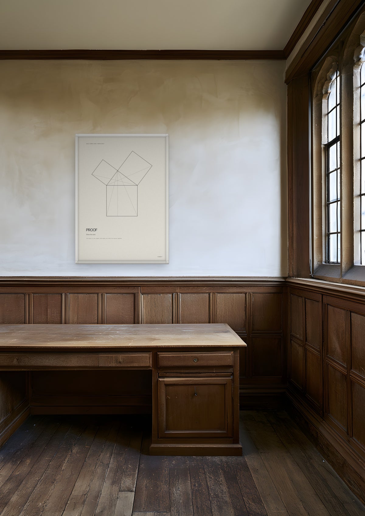 Proof in a white frame, shown in cambridge-college-study