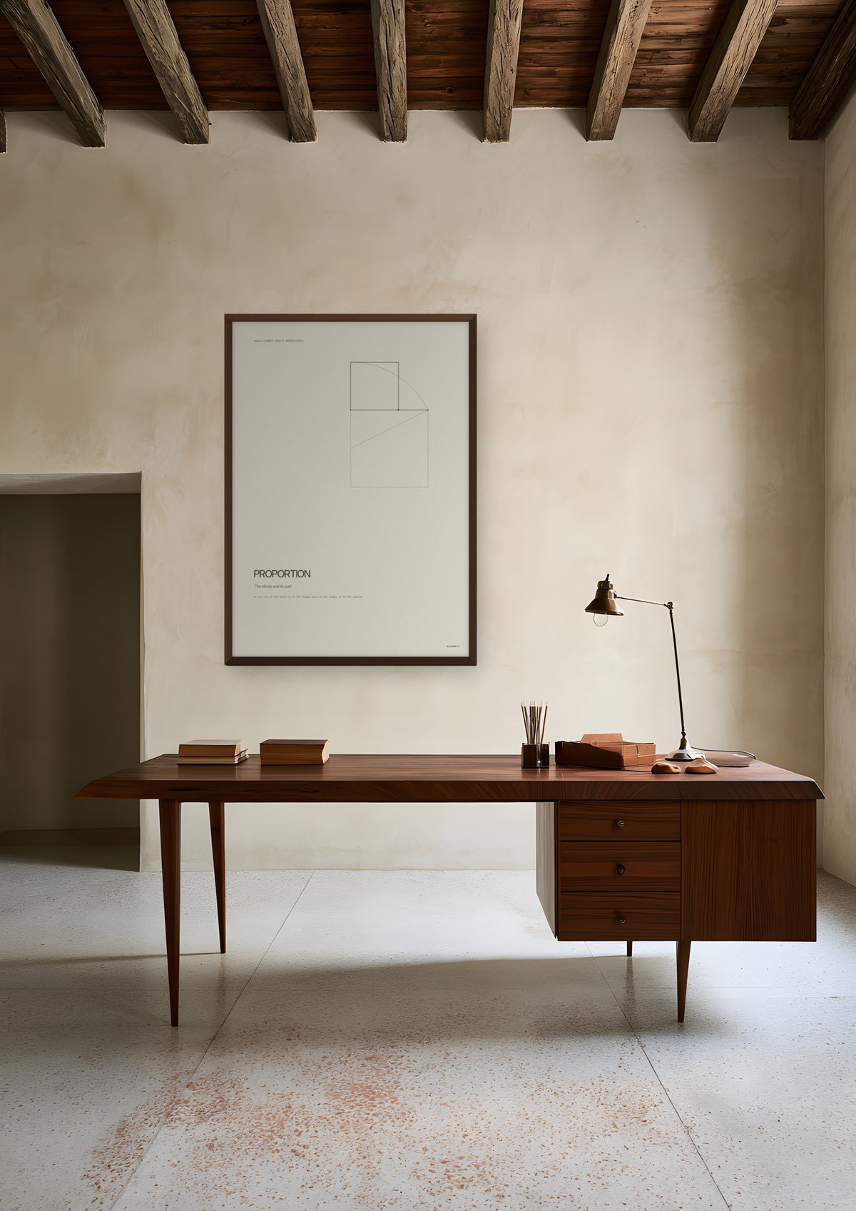 Proportion in a dark wood frame, shown in venice-palazzo-study