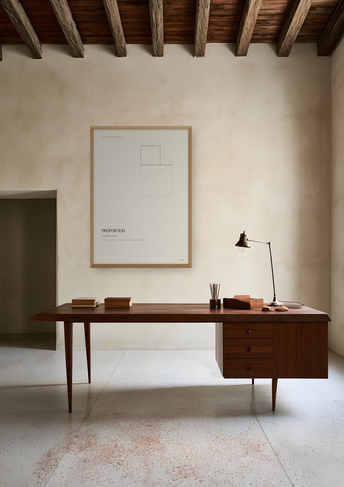 Proportion in a natural wood frame, shown in venice-palazzo-study