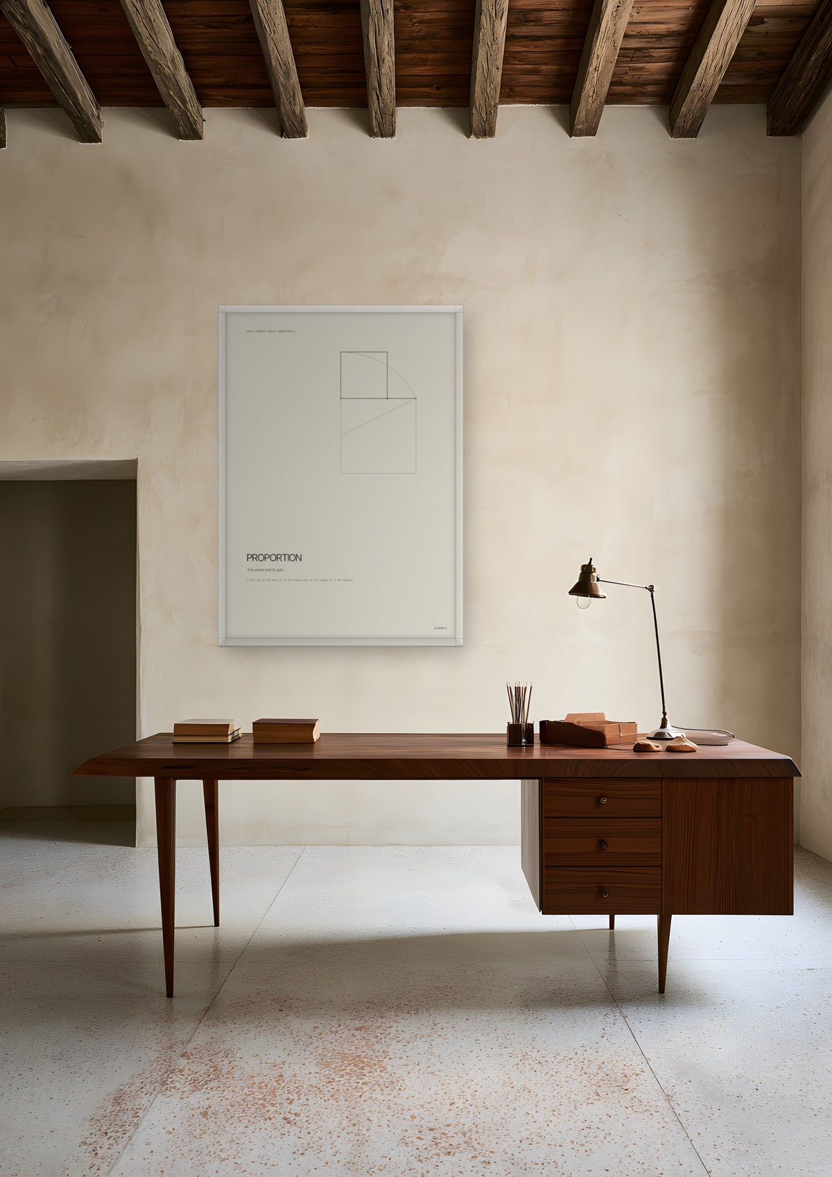 Proportion in a white frame, shown in venice-palazzo-study
