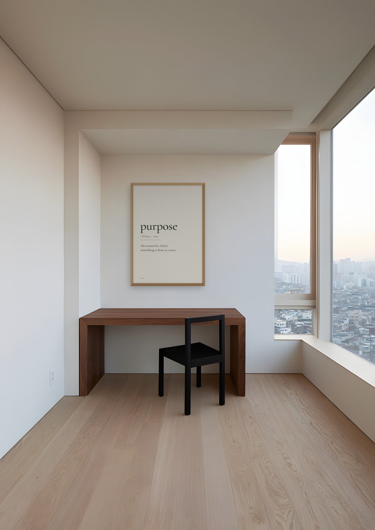 Purpose in a natural wood frame, shown in seoul-apartment-study