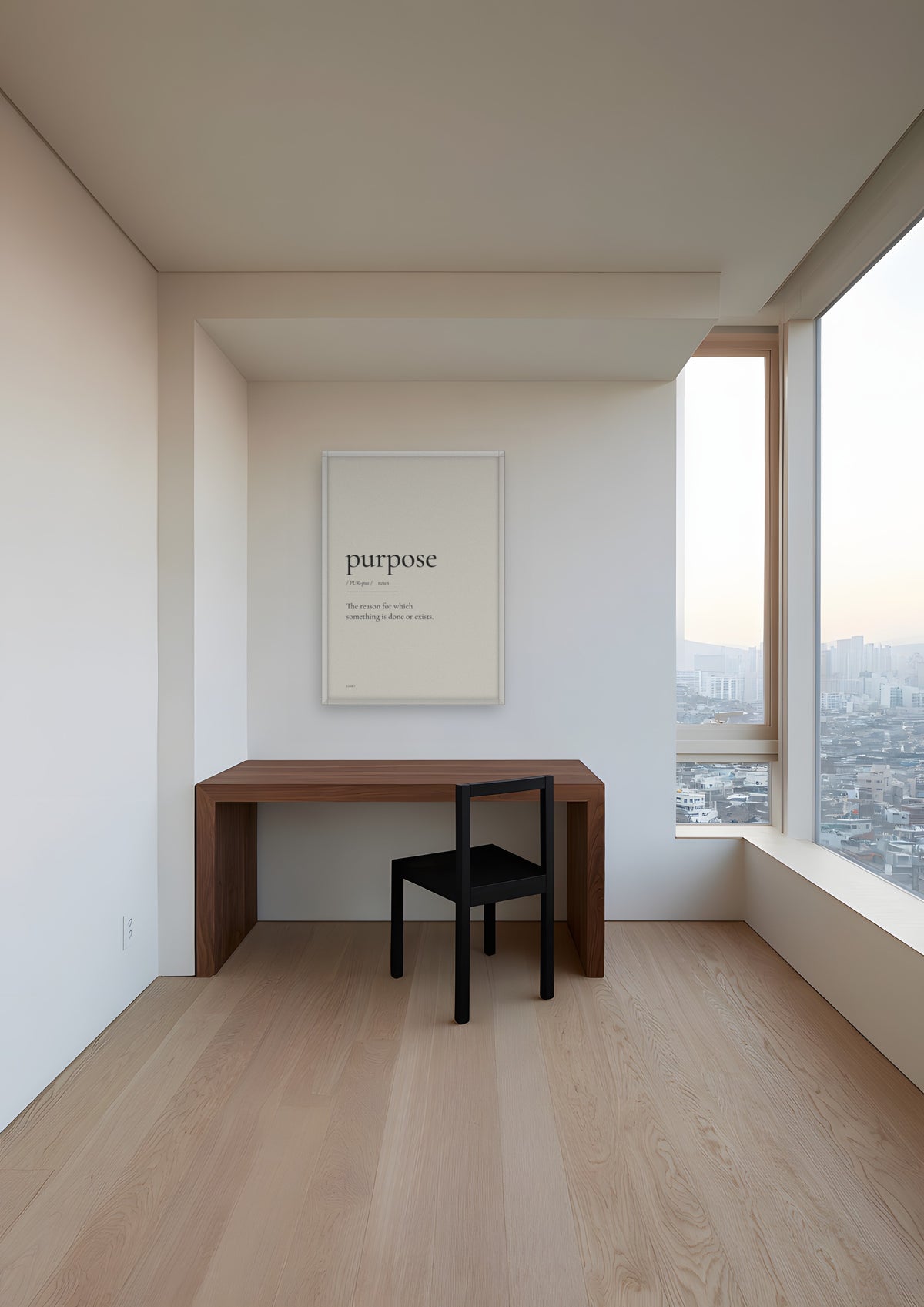 Purpose in a white frame, shown in seoul-apartment-study