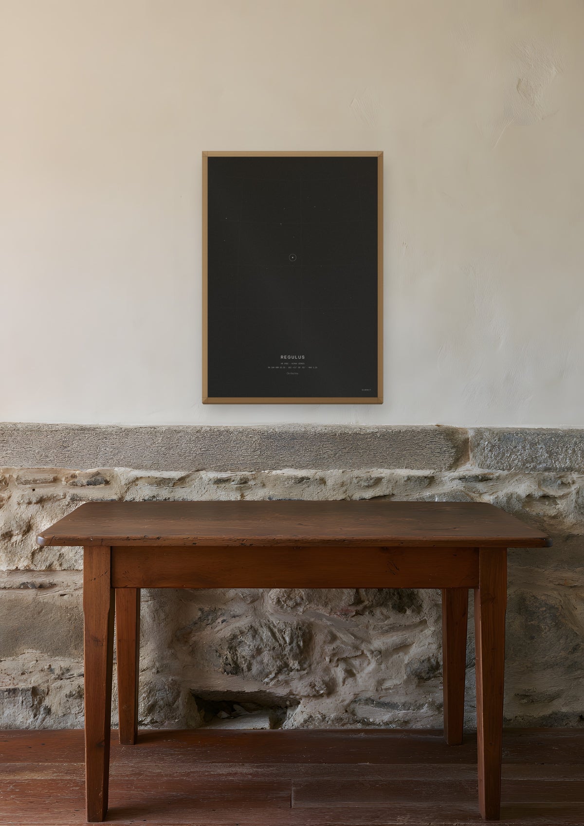 Regulus in a natural wood frame, shown in porto-wine-merchant-office