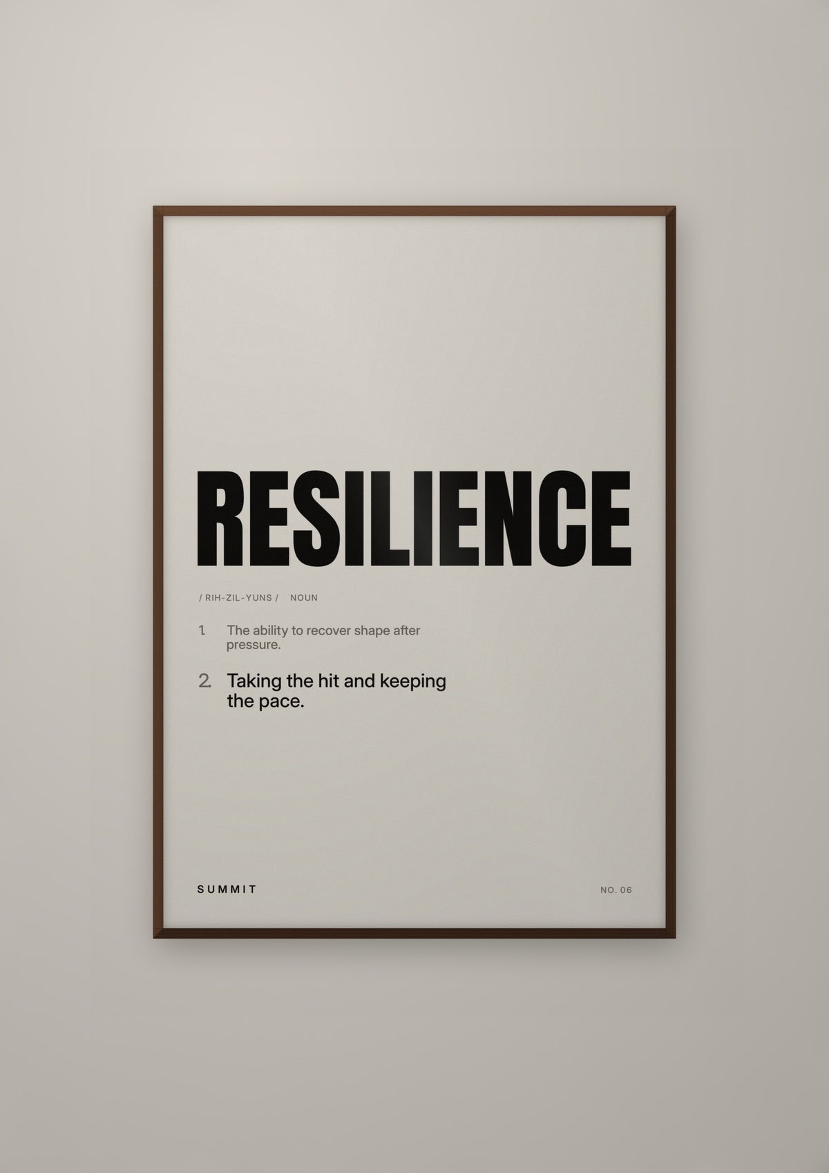 Resilience, Defined in a dark wood frame
