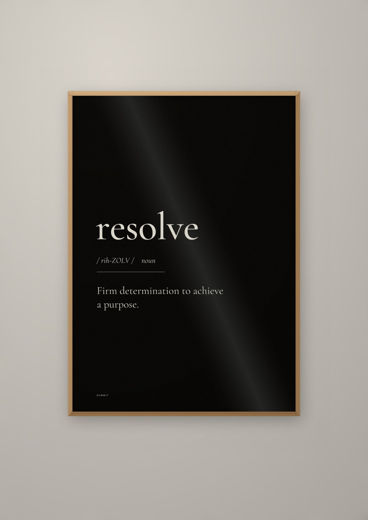 Resolve (Black) in a natural wood frame