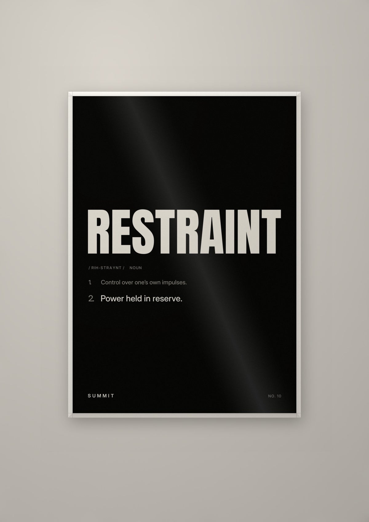 Restraint, Defined (Black) in a white frame
