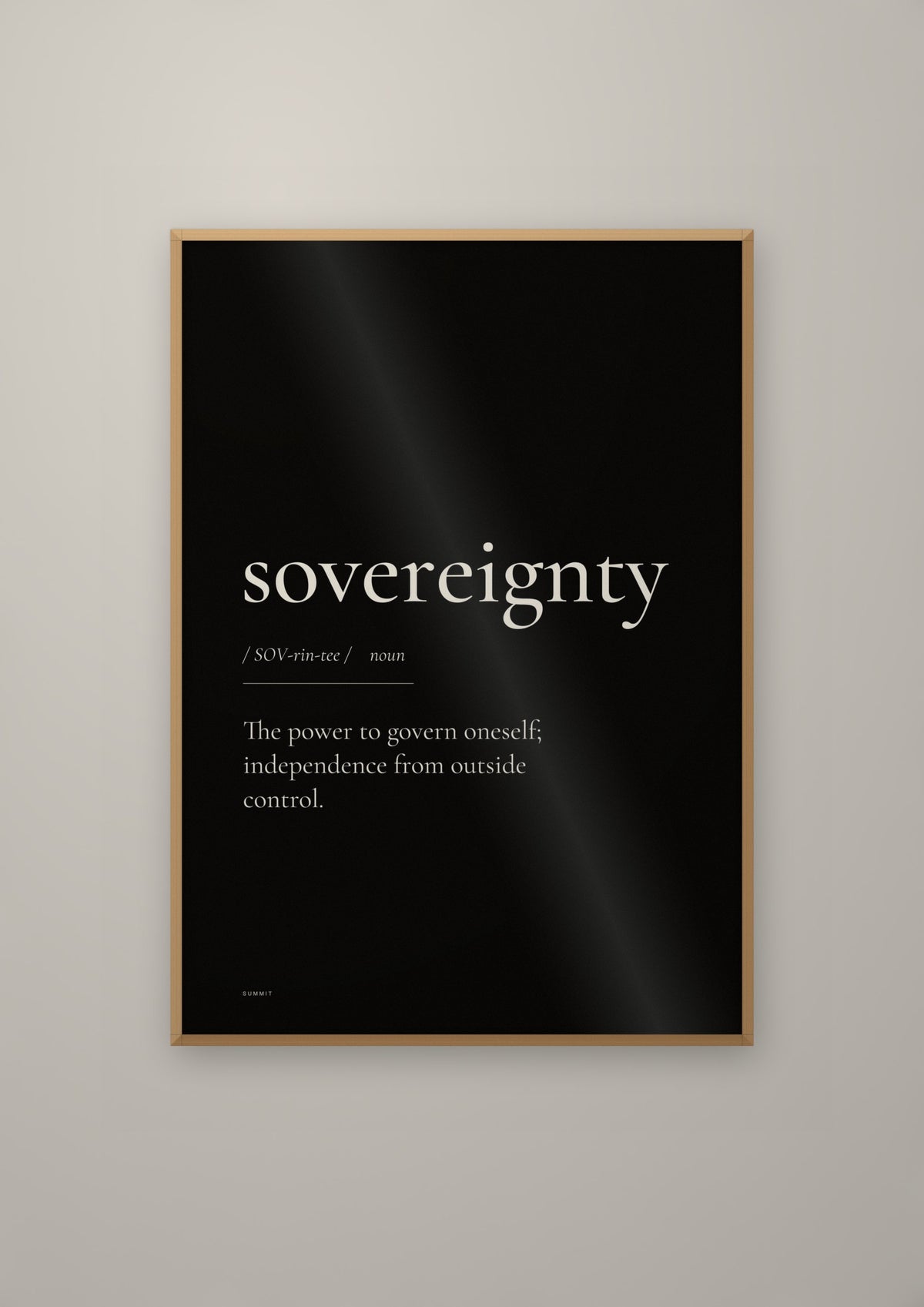 Sovereignty (Black) in a natural wood frame