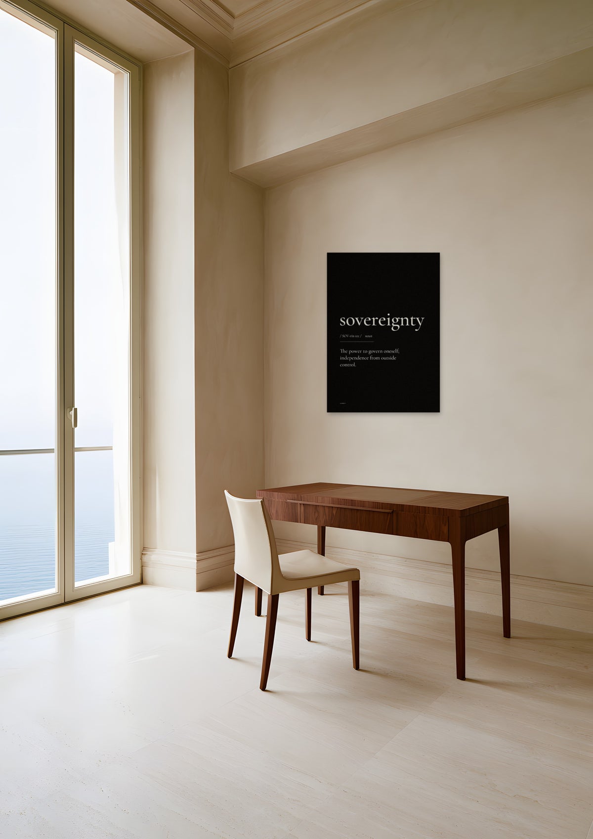 Sovereignty (Black), unframed art print shown in monaco-apartment-study