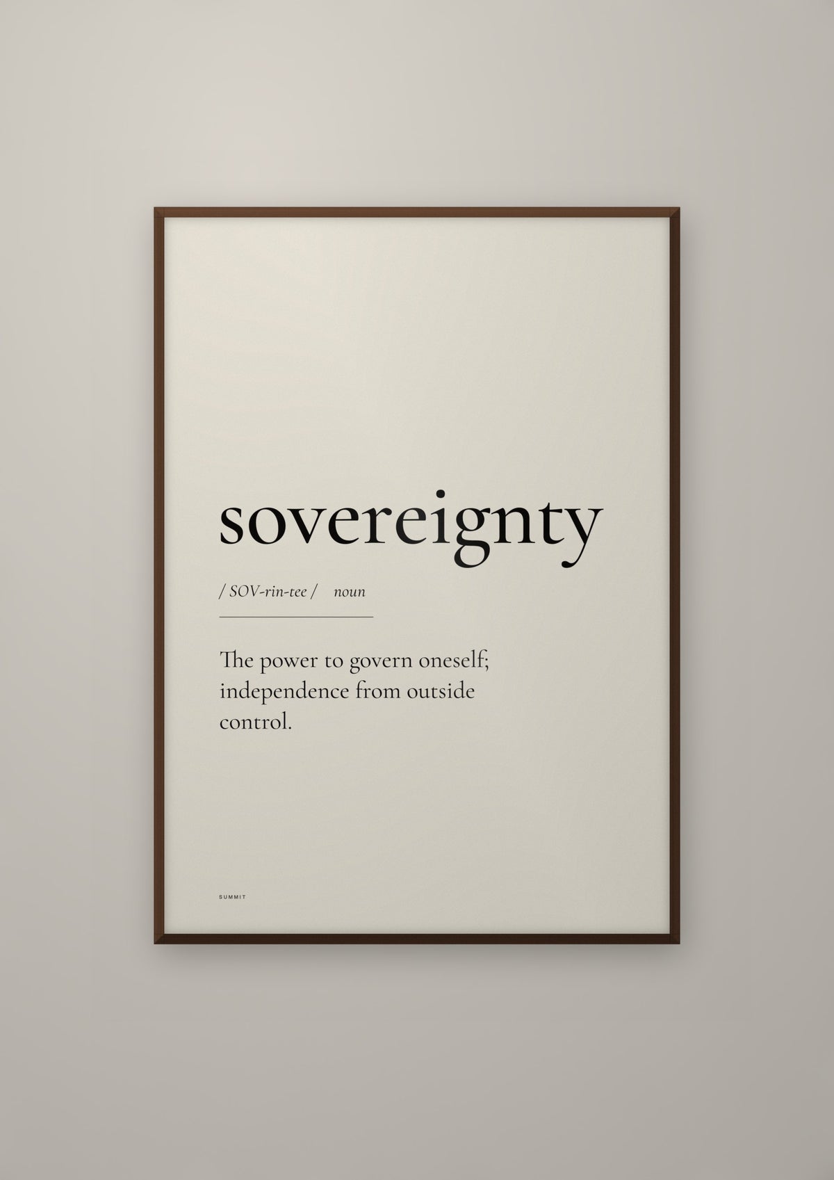 Sovereignty in a dark wood frame