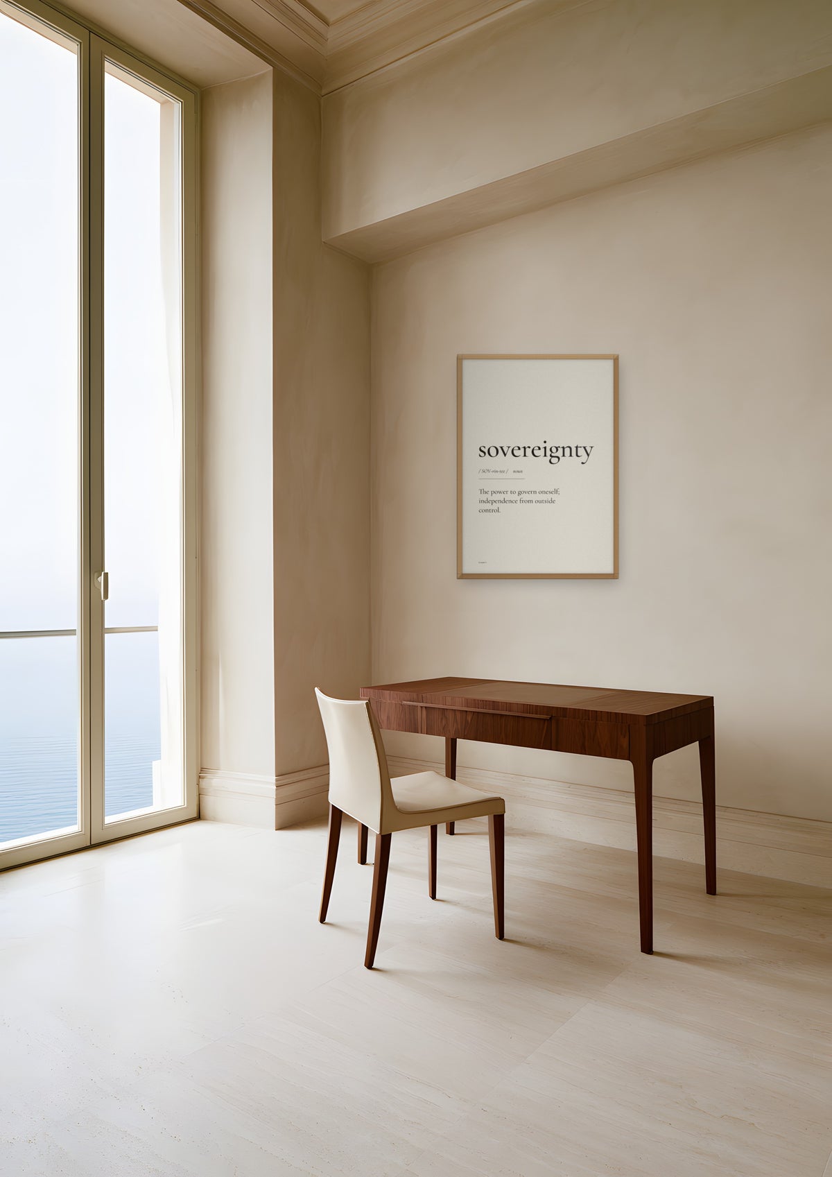 Sovereignty in a natural wood frame, shown in monaco-apartment-study