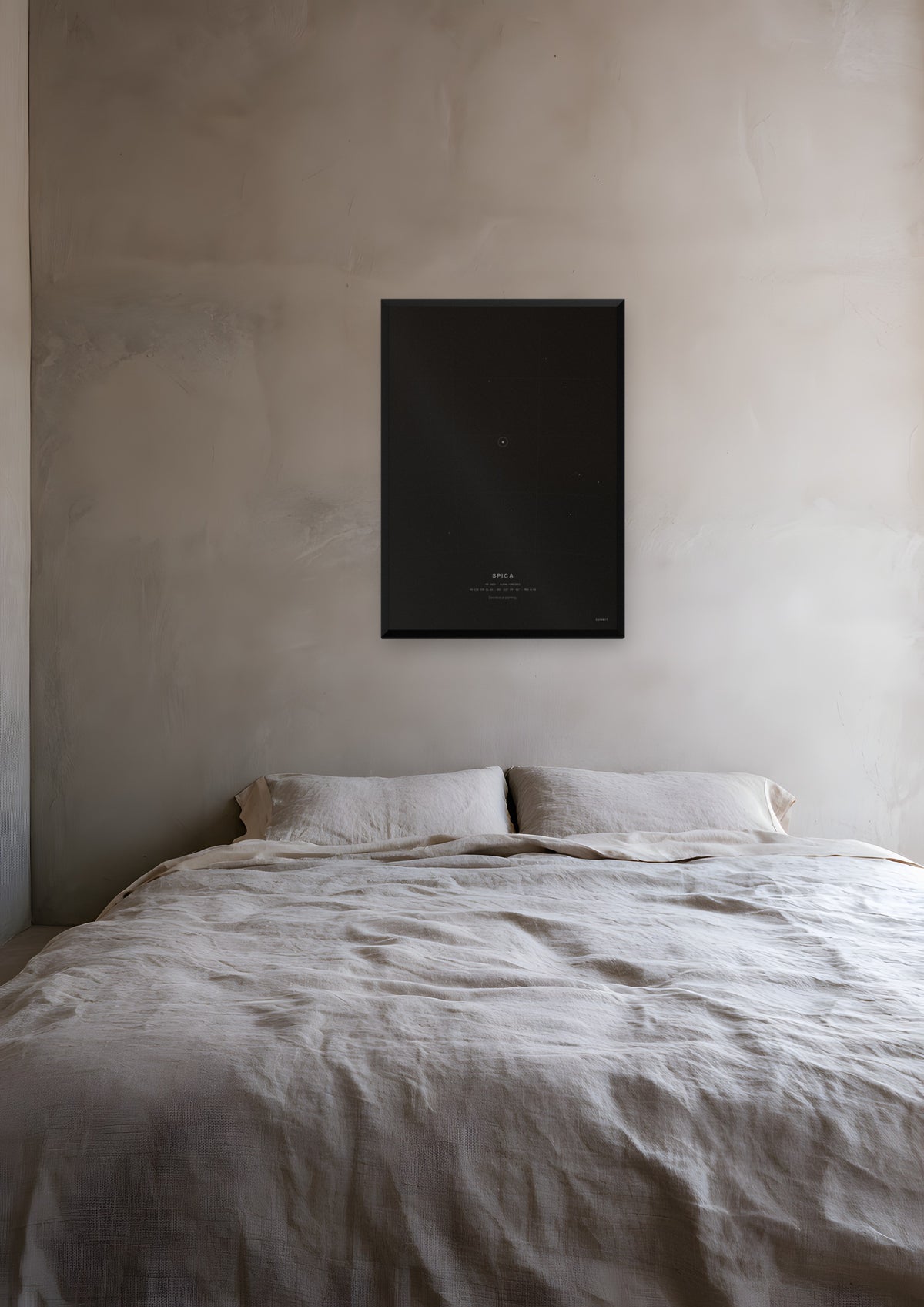 Spica in a black frame, shown in santa-fe-bedroom