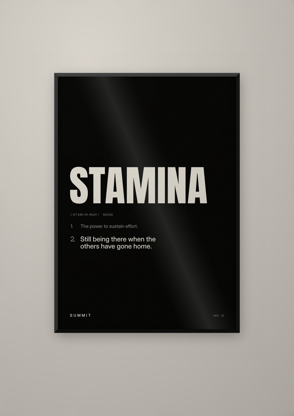 Stamina, Defined (Black) in a black frame