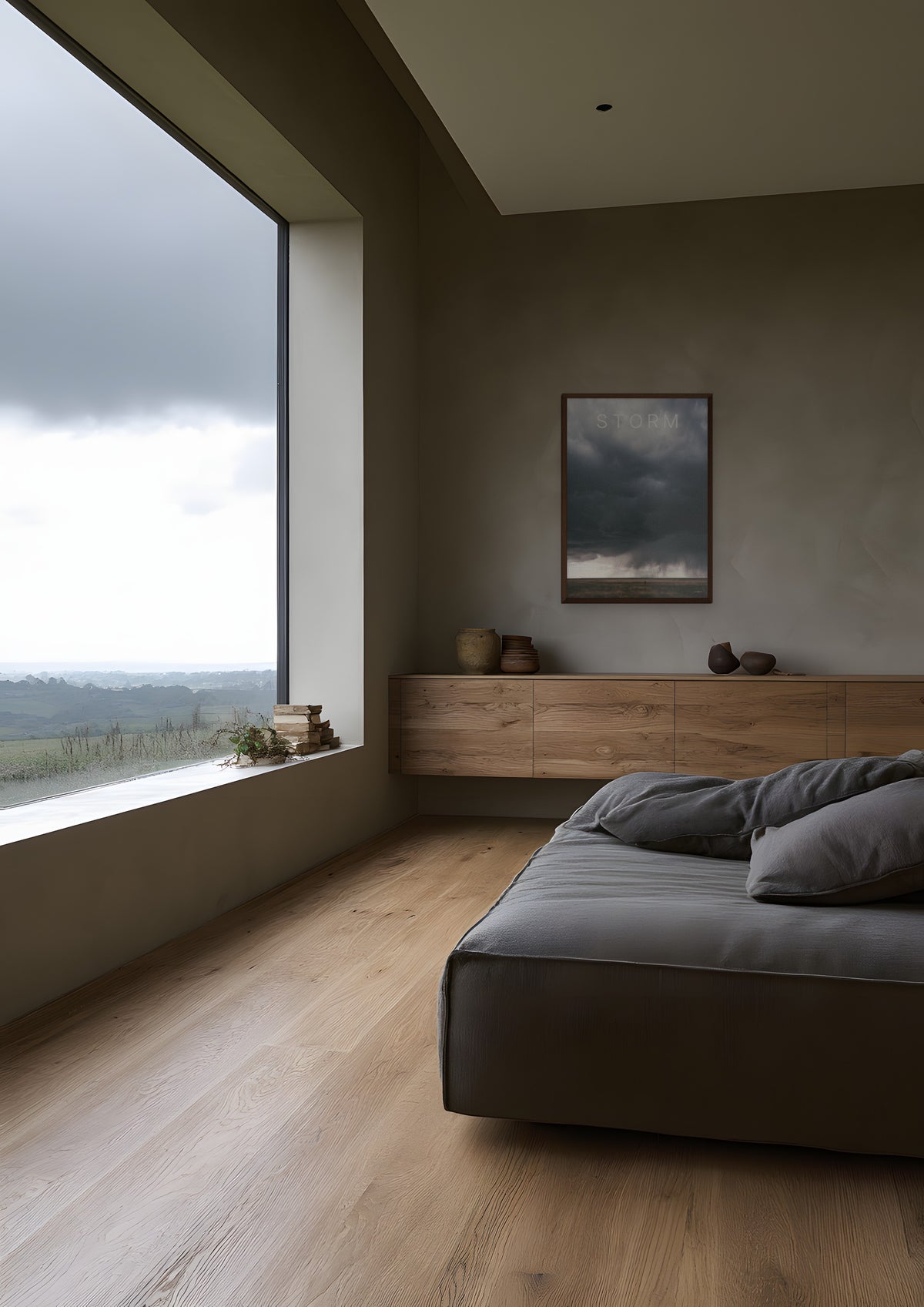 Storm in a dark wood frame, shown in countryside-drawing-room