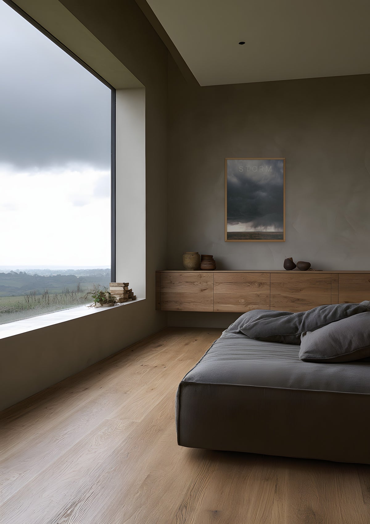 Storm in a natural wood frame, shown in countryside-drawing-room