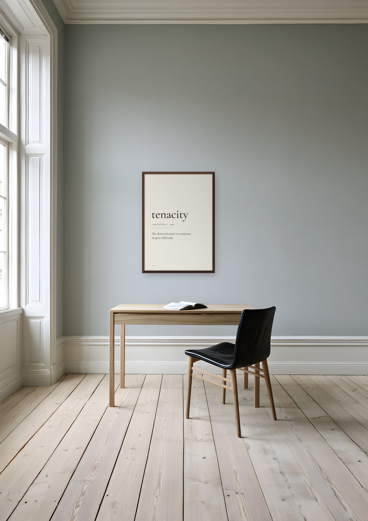 Tenacity in a dark wood frame, shown in stockholm-apartment-study