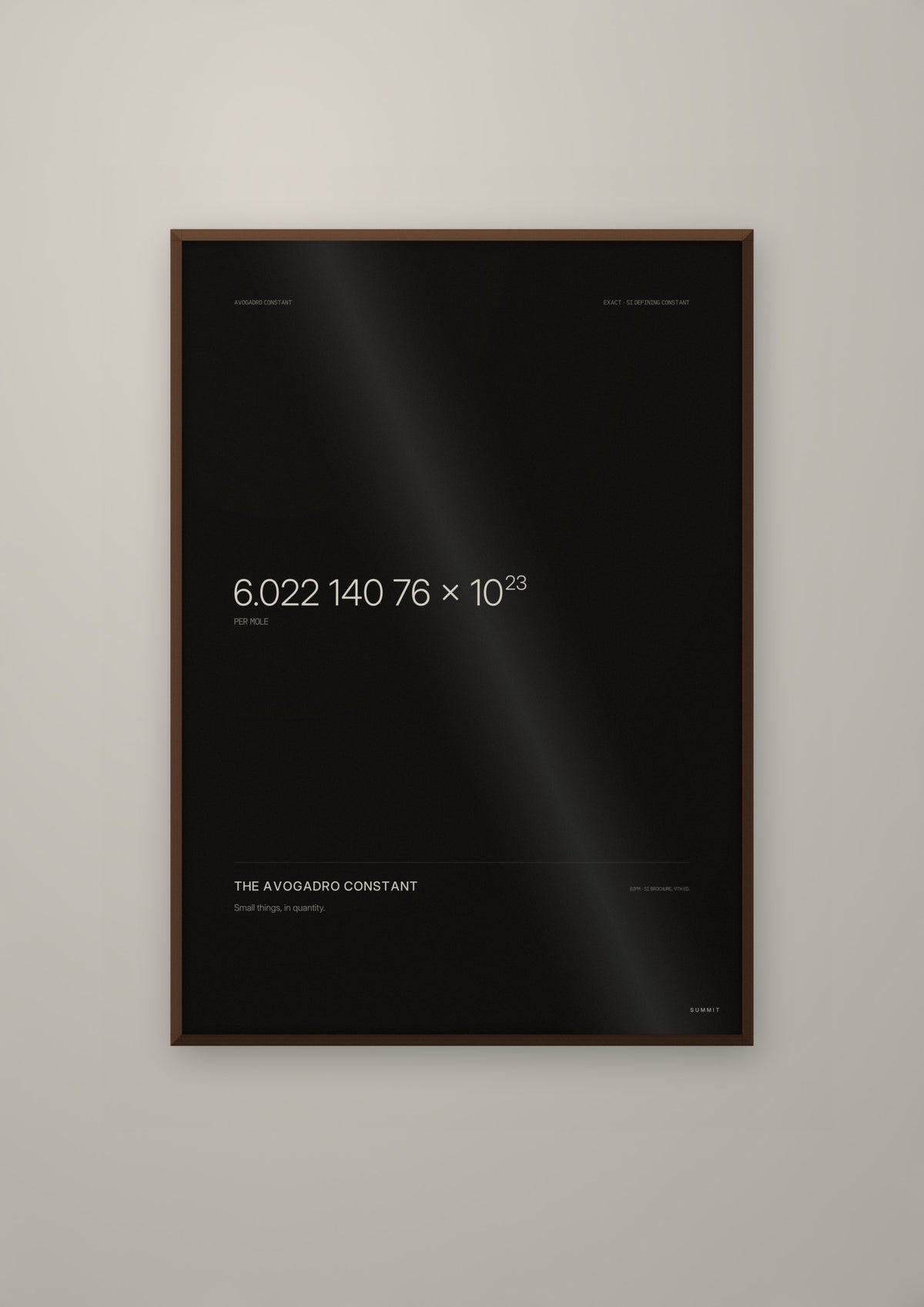 The Avogadro Constant in a dark wood frame