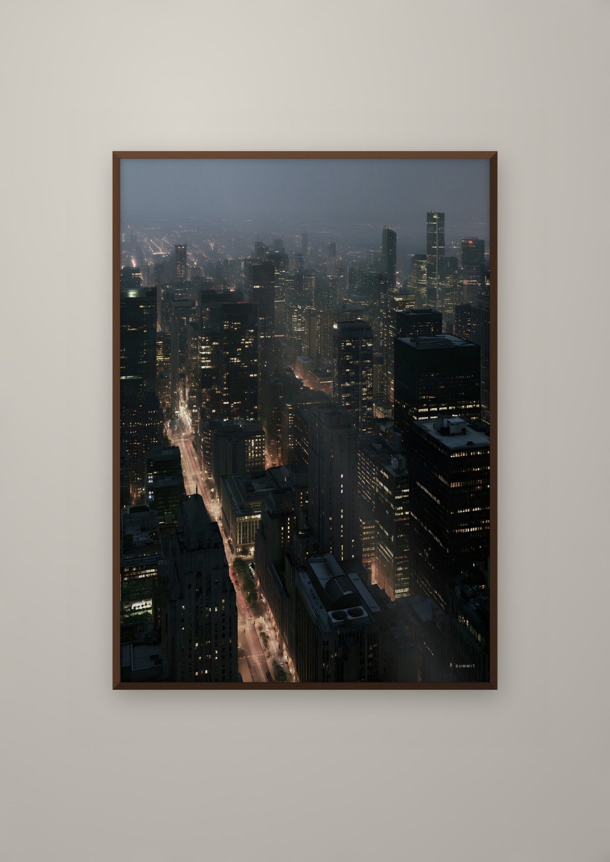 The City in a dark wood frame