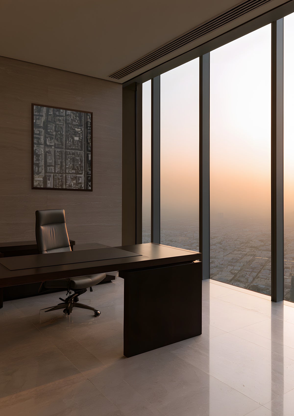 The Grid in a dark wood frame, shown in dubai-executive-office