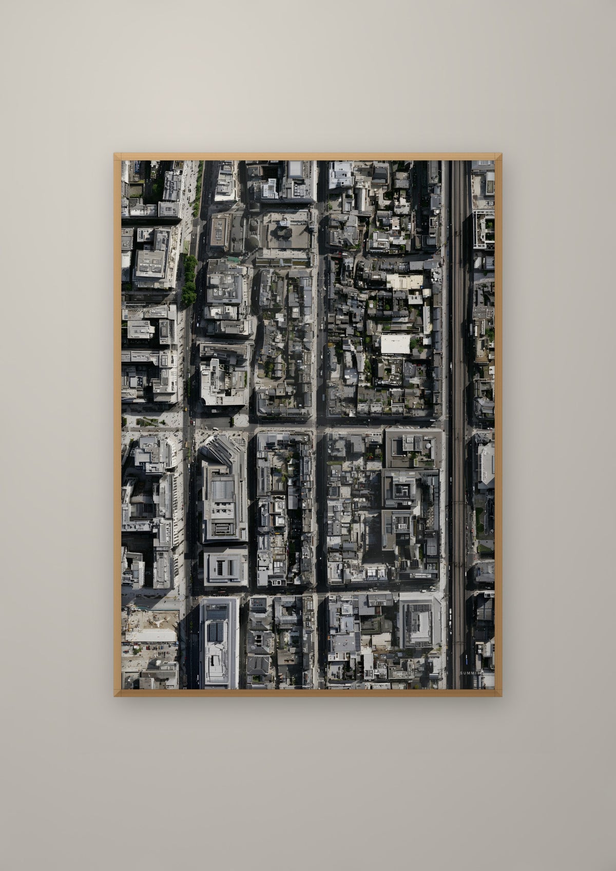 The Grid in a natural wood frame