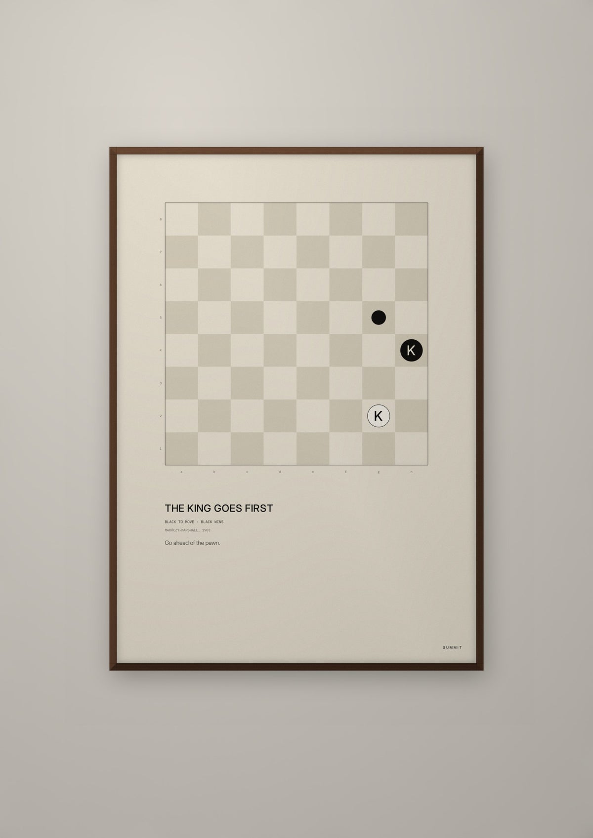 The King Goes First in a dark wood frame