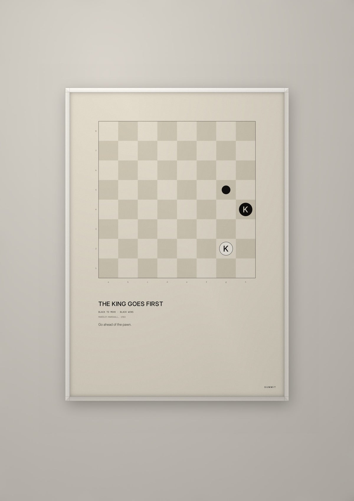 The King Goes First in a white frame