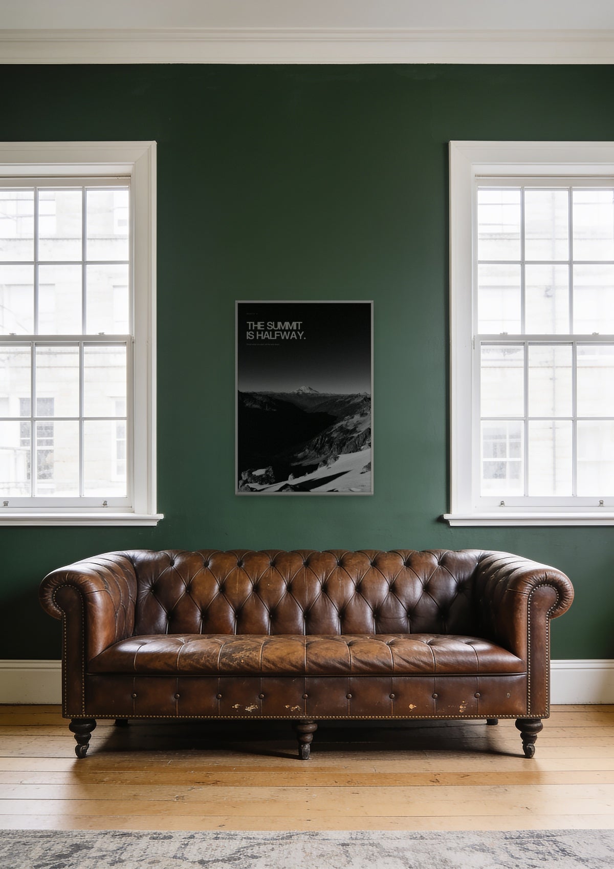 The Summit Is Halfway in a white frame, shown in a St James's club lounge