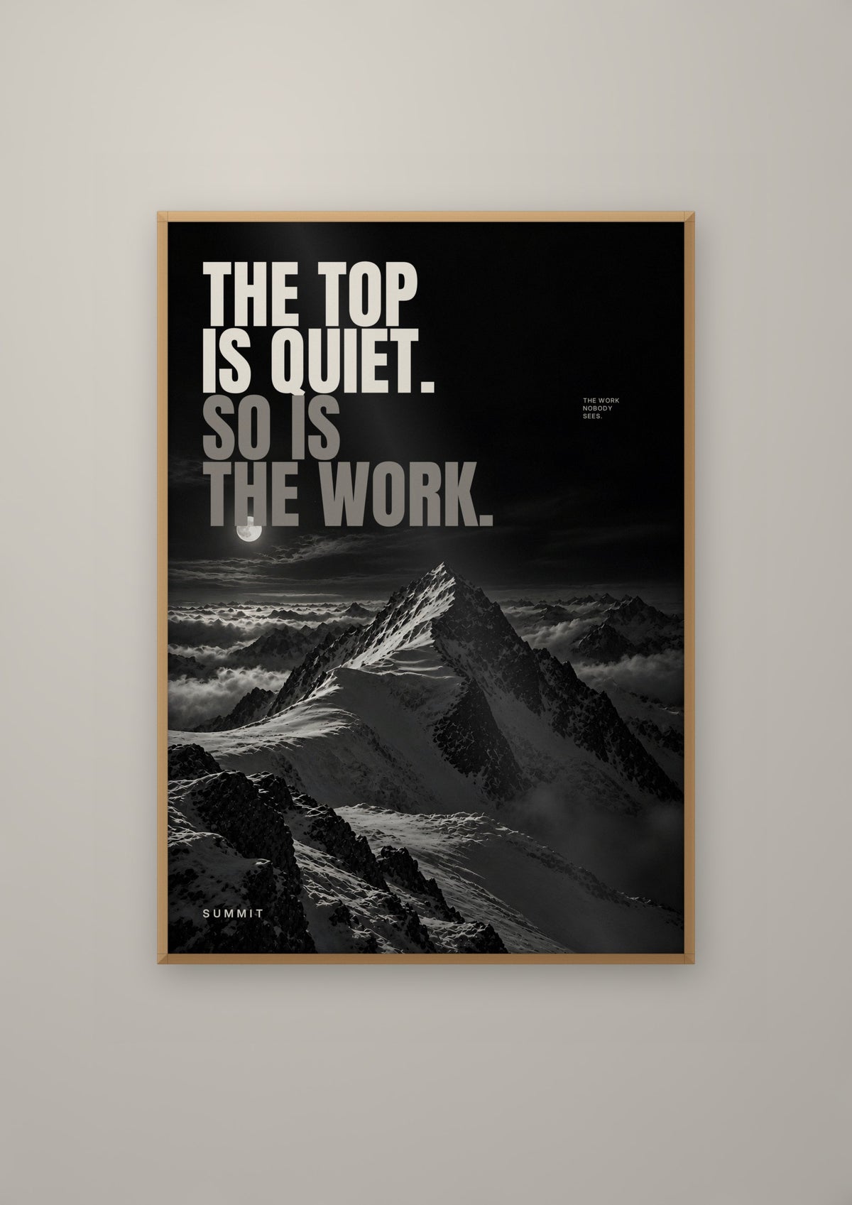 The Top Is Quiet in a natural wood frame